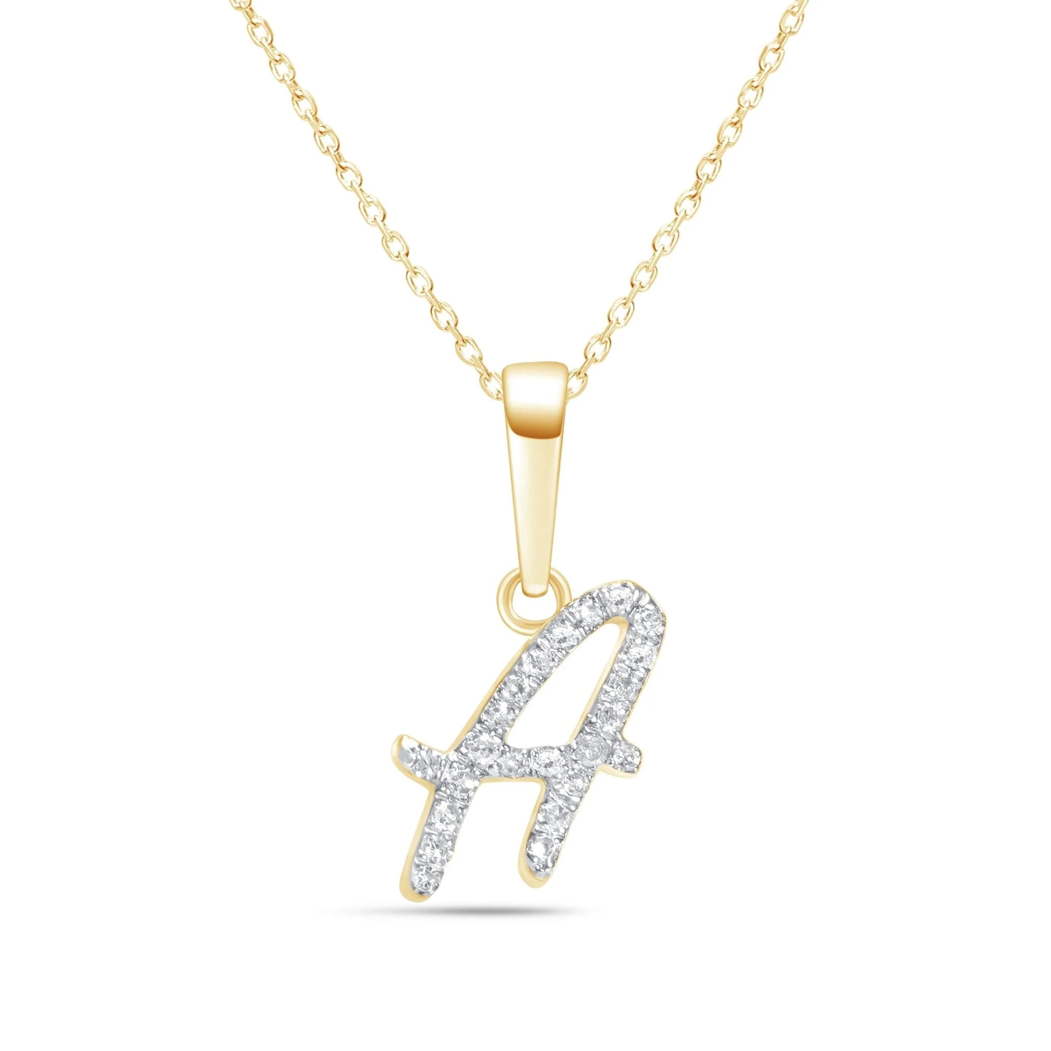 Yellow Gold Cursive Diamond Initial Necklace - A
