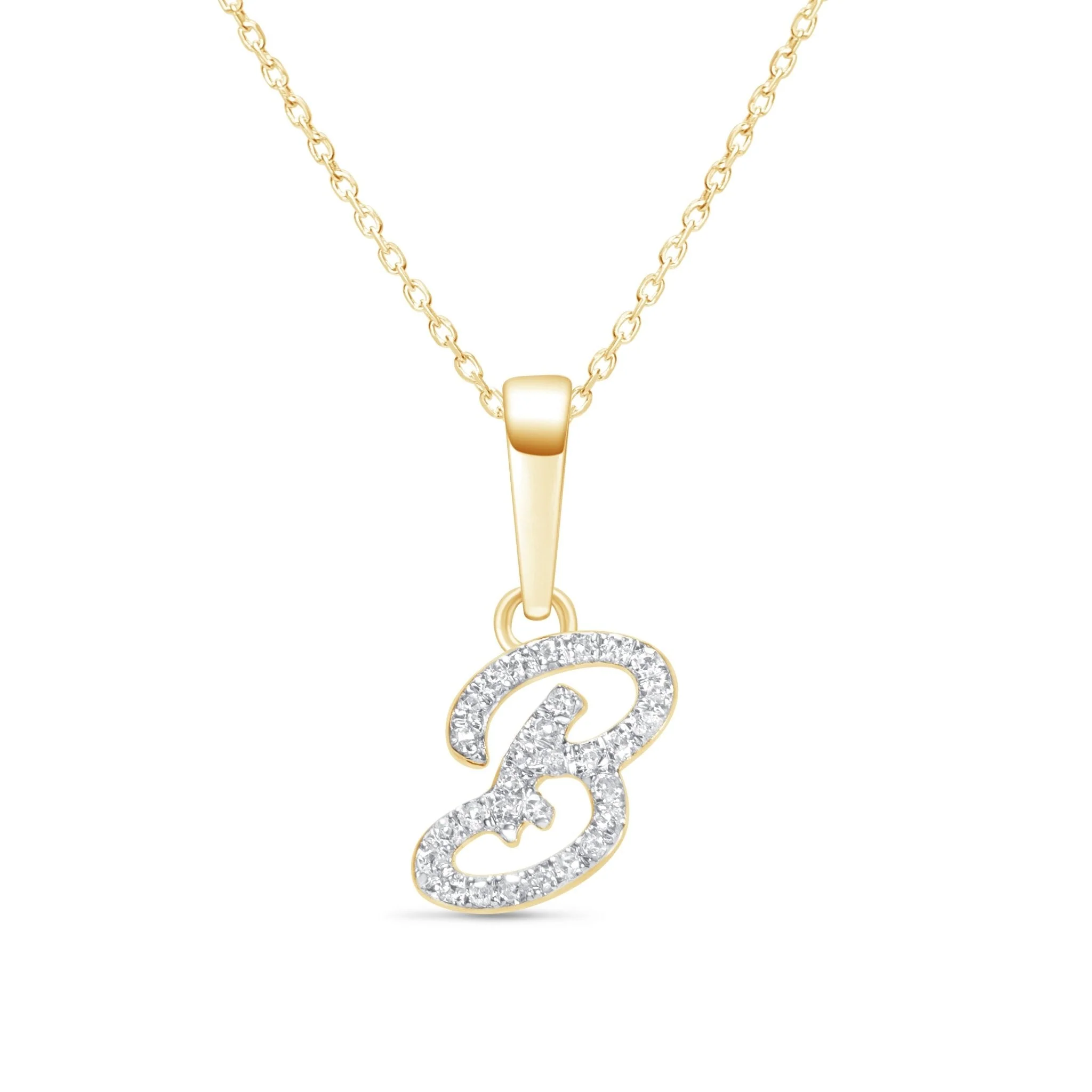 Yellow Gold Cursive Diamond Initial Necklace - B