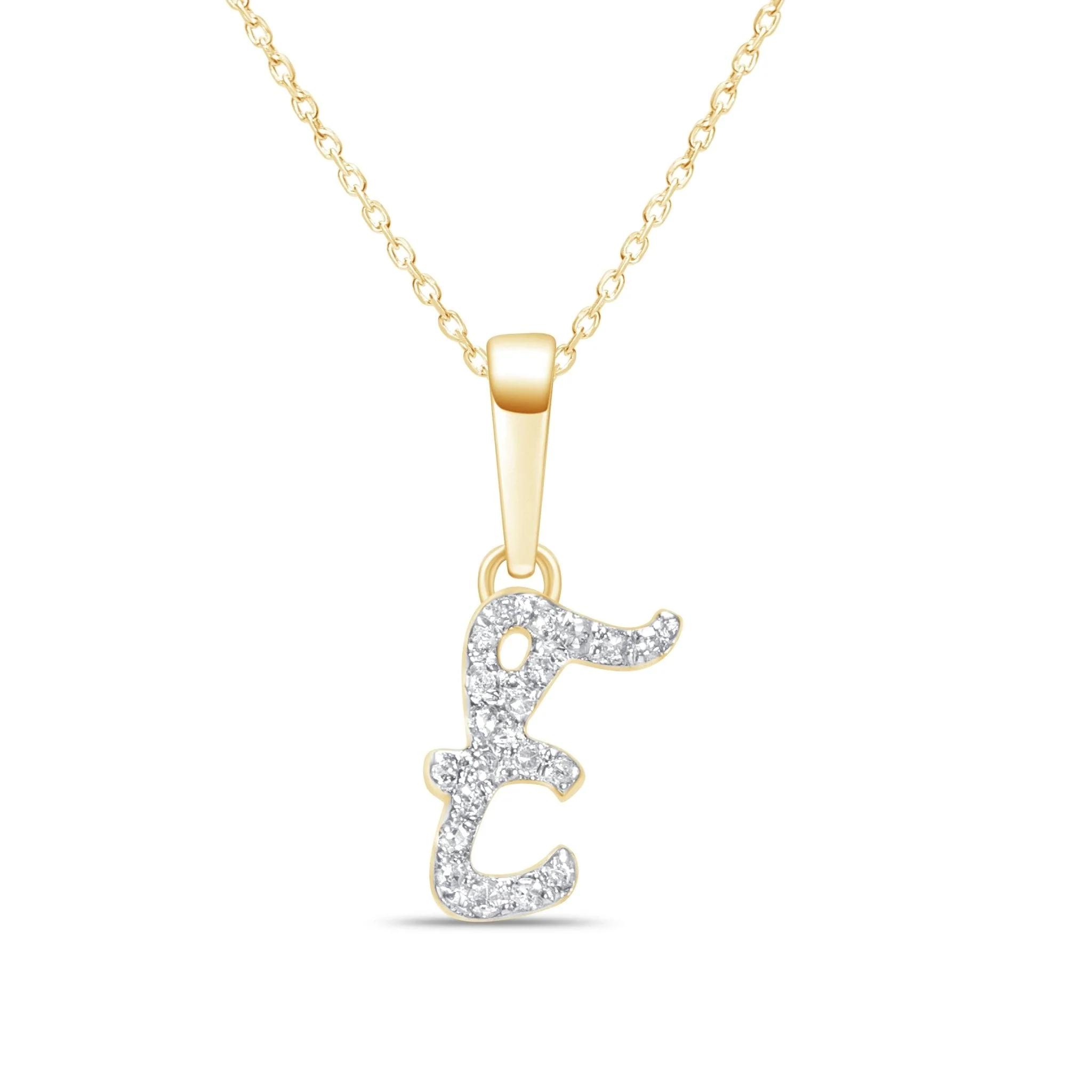 Yellow Gold Cursive Diamond Initial Necklace - E