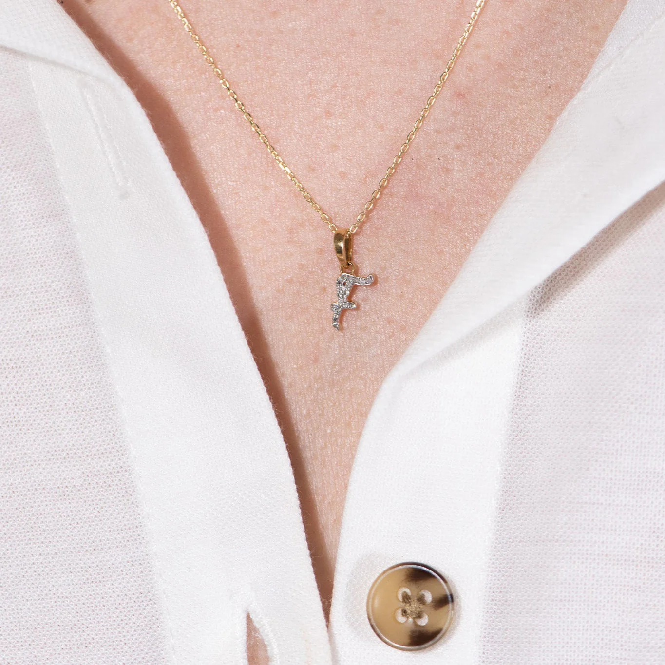 Yellow Gold Cursive Diamond Initial Necklace - F - Image 4