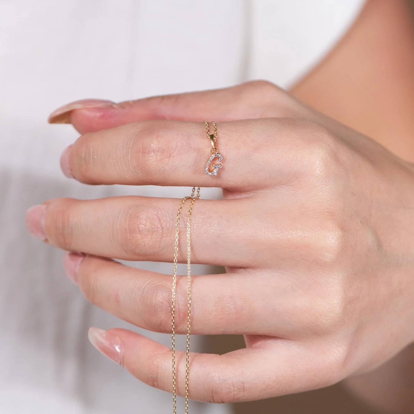 Yellow Gold Cursive Diamond Initial Necklace - G - Image 5