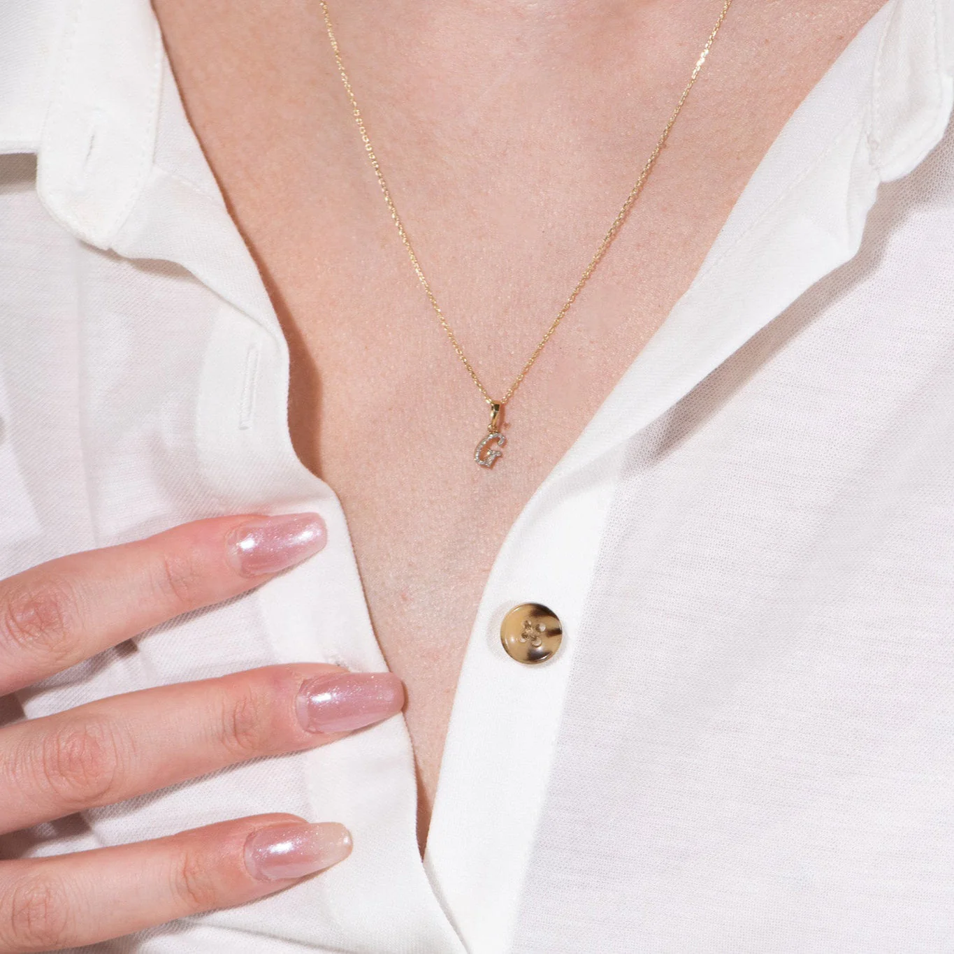 Yellow Gold Cursive Diamond Initial Necklace - G - Image 7