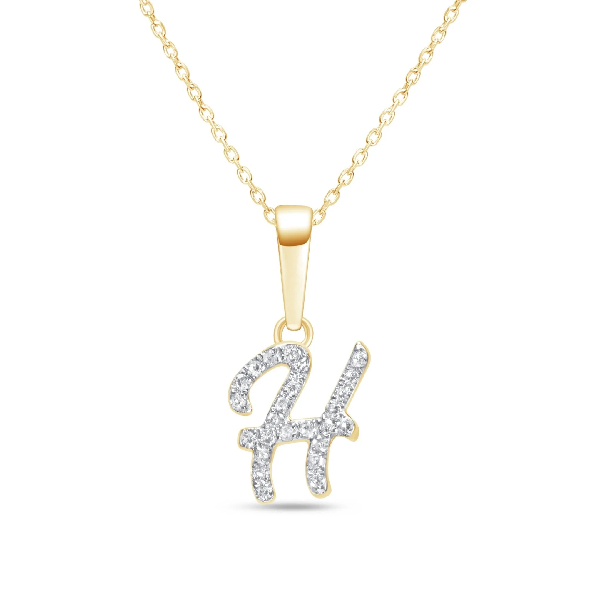 Yellow Gold Cursive Diamond Initial Necklace - H