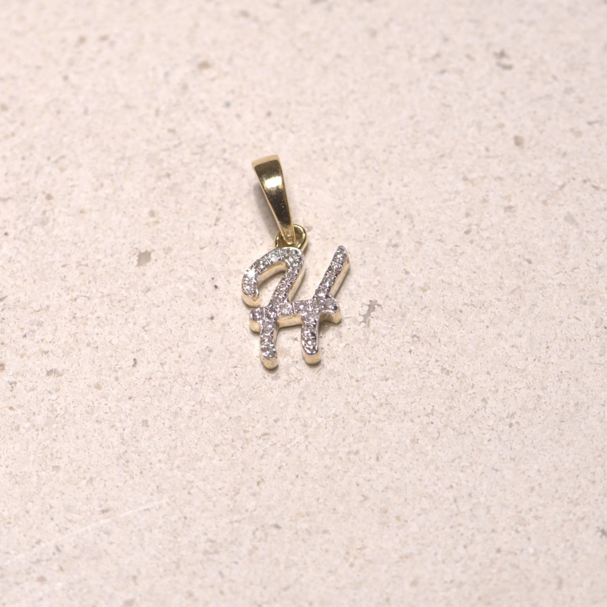 Yellow Gold Cursive Diamond Initial Necklace - H - Image 3