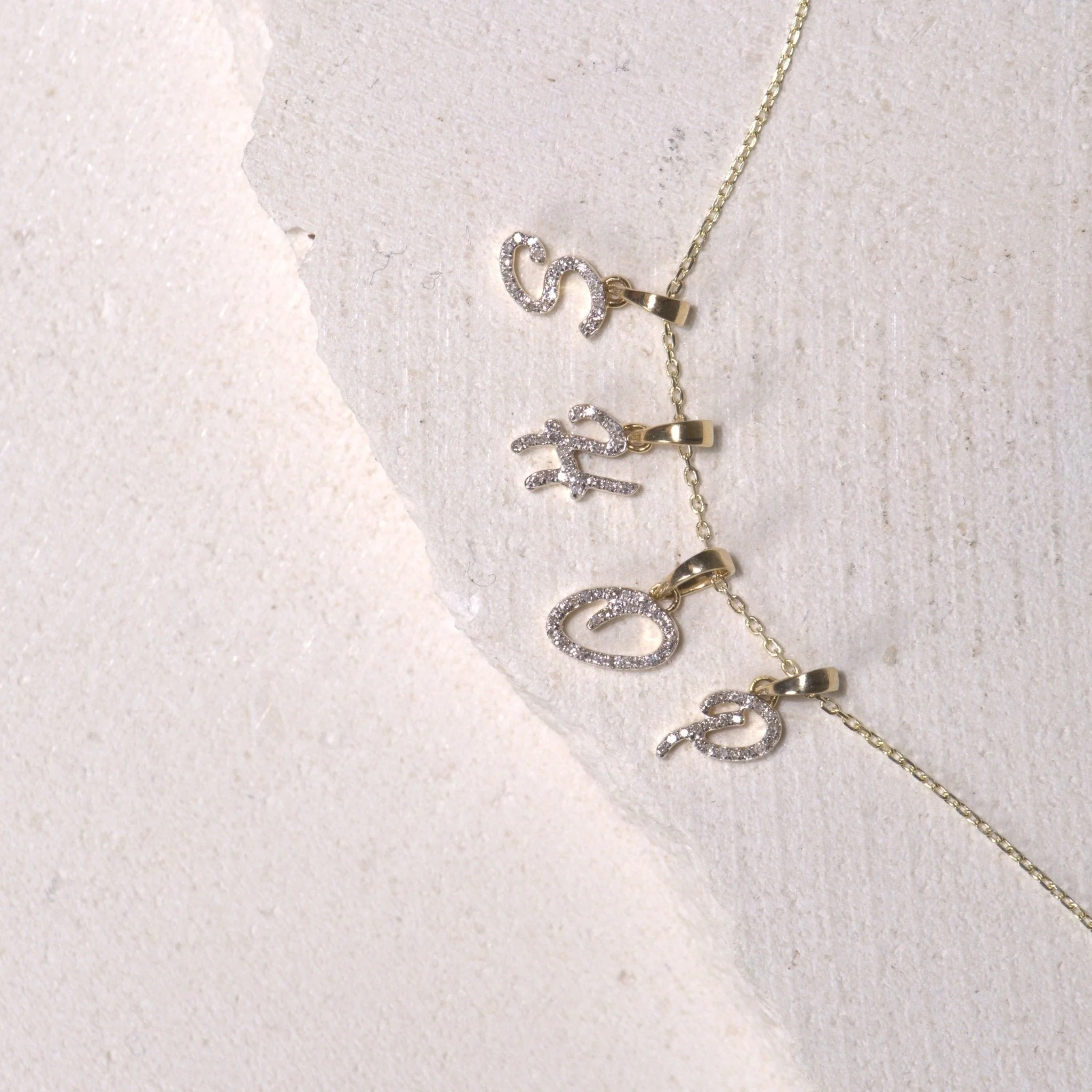Yellow Gold Cursive Diamond Initial Necklace - H - Image 5