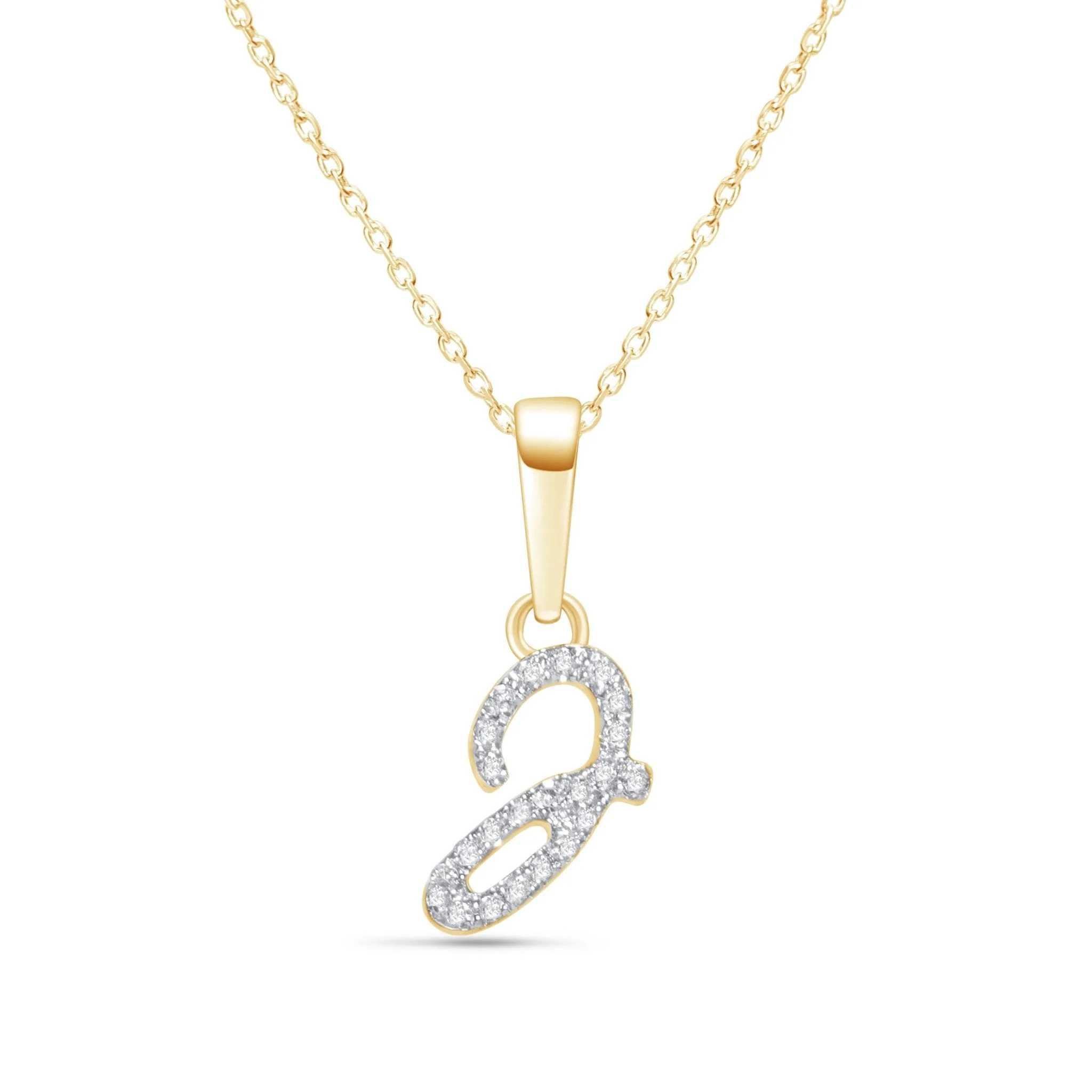 Yellow Gold Cursive Diamond Initial Necklace - J