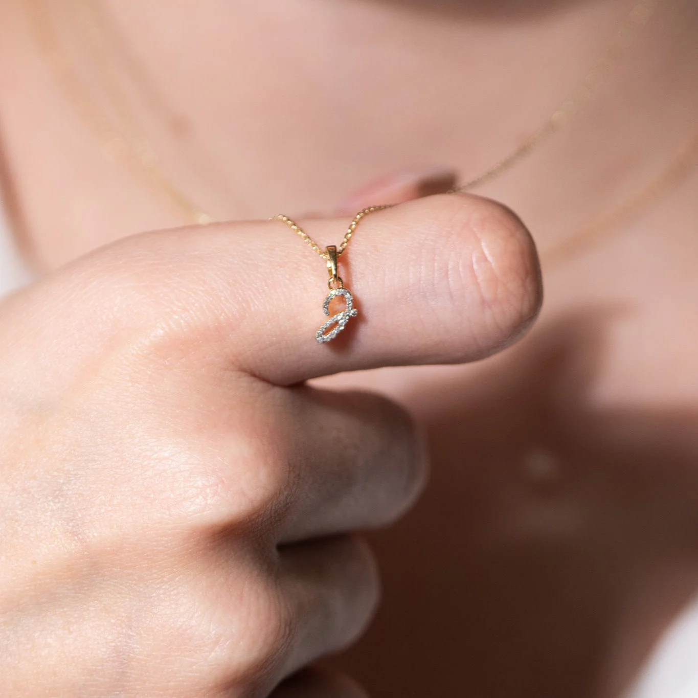 Yellow Gold Cursive Diamond Initial Necklace - J - Image 2