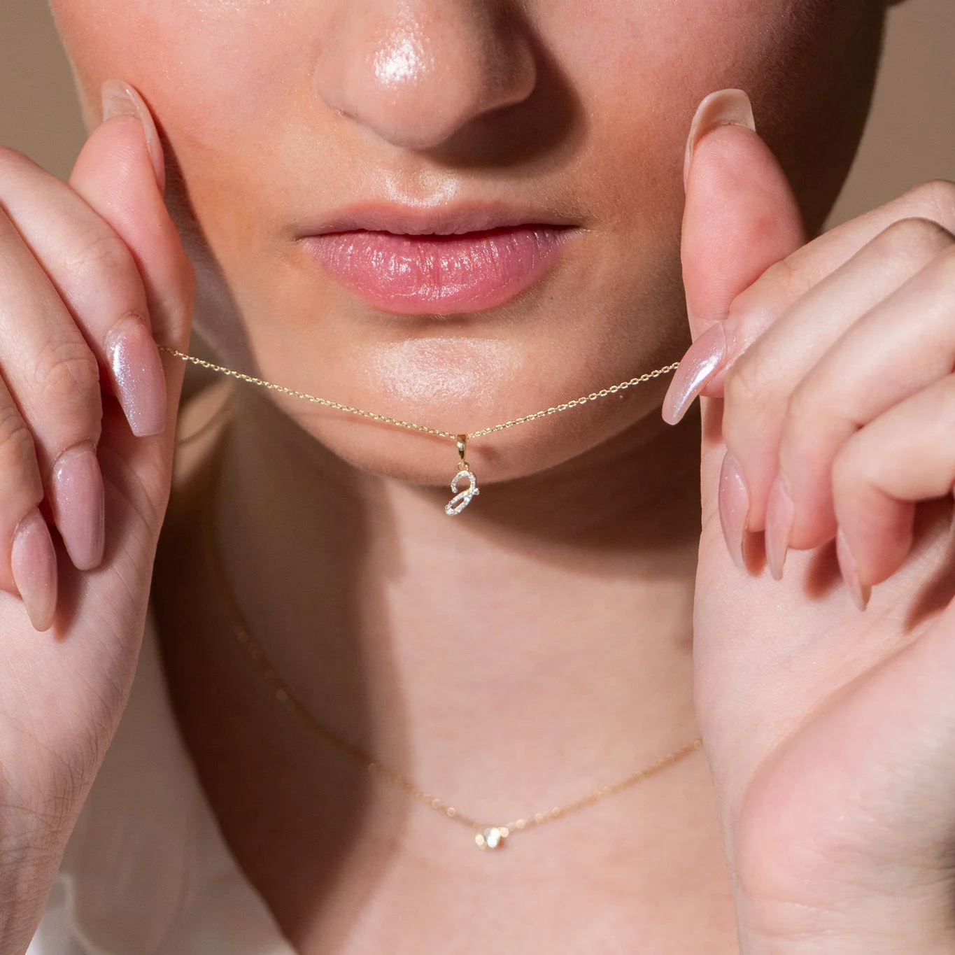 Yellow Gold Cursive Diamond Initial Necklace - J - Image 4