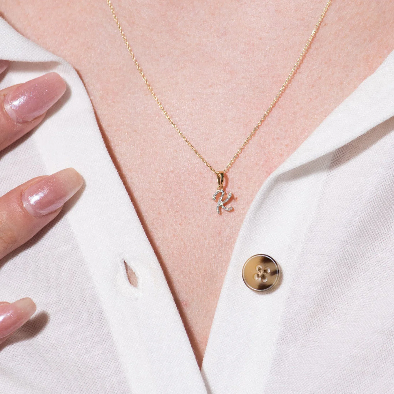 Yellow Gold Cursive Diamond Initial Necklace - K - Image 3