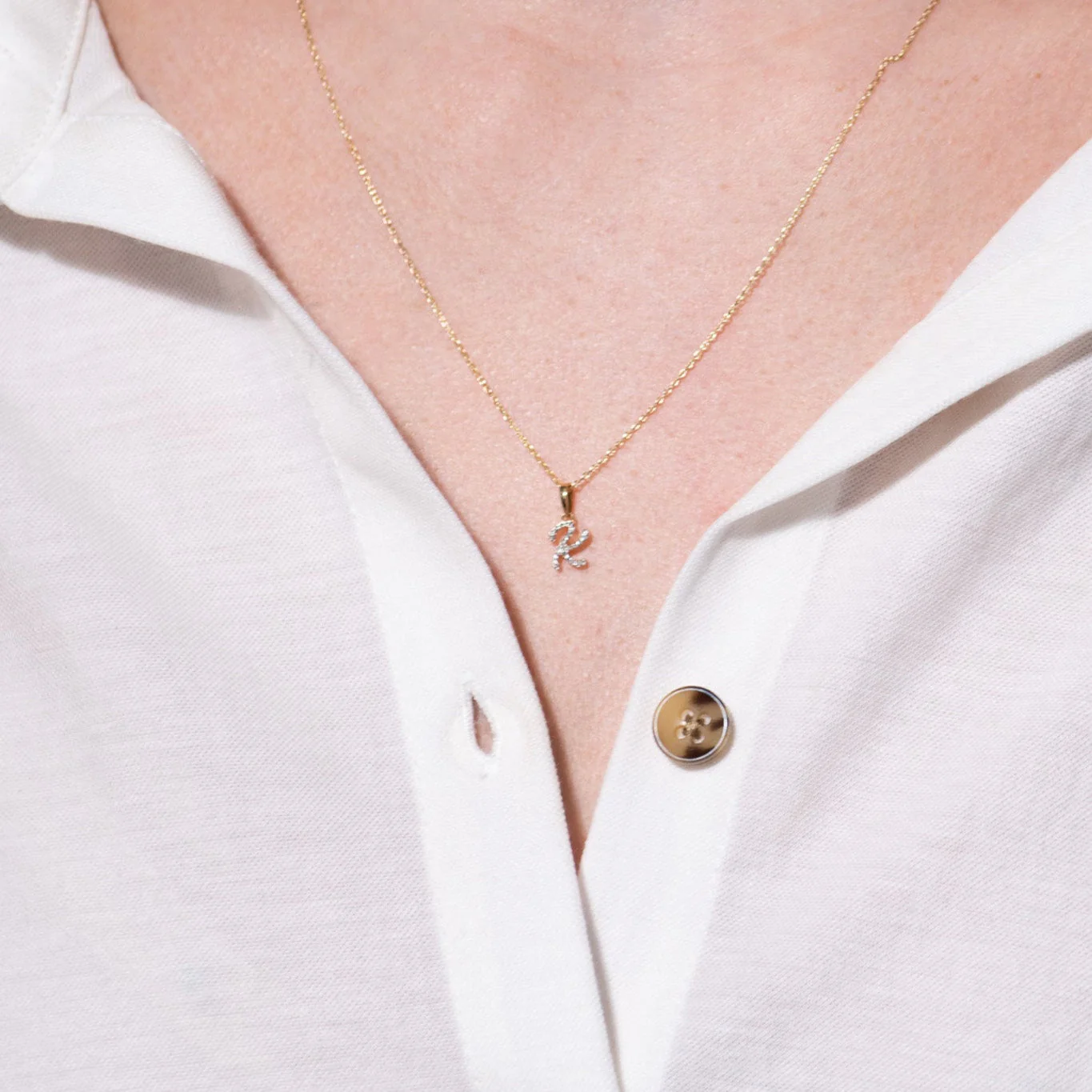 Yellow Gold Cursive Diamond Initial Necklace - K - Image 5
