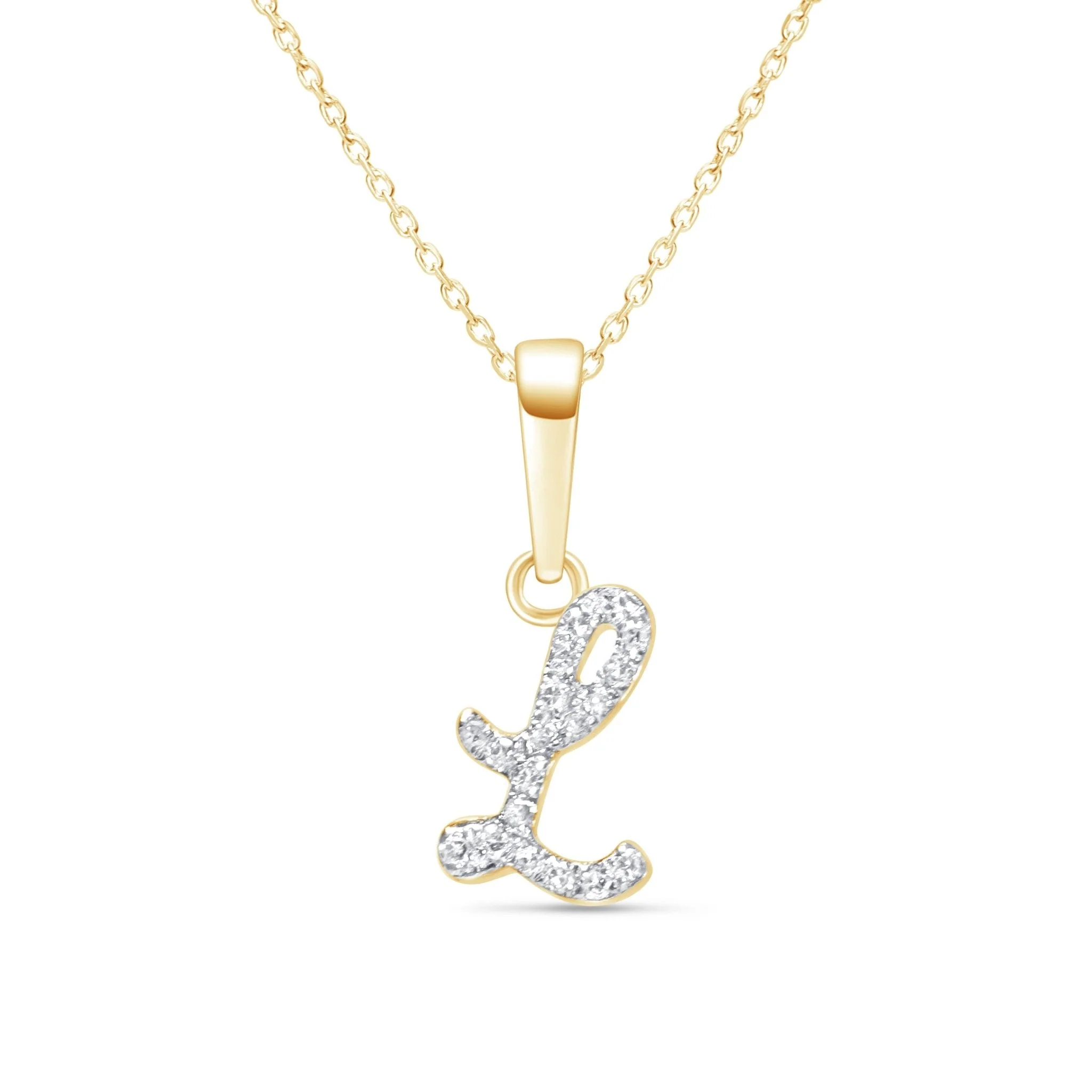 Yellow Gold Cursive Diamond Initial Necklace - L