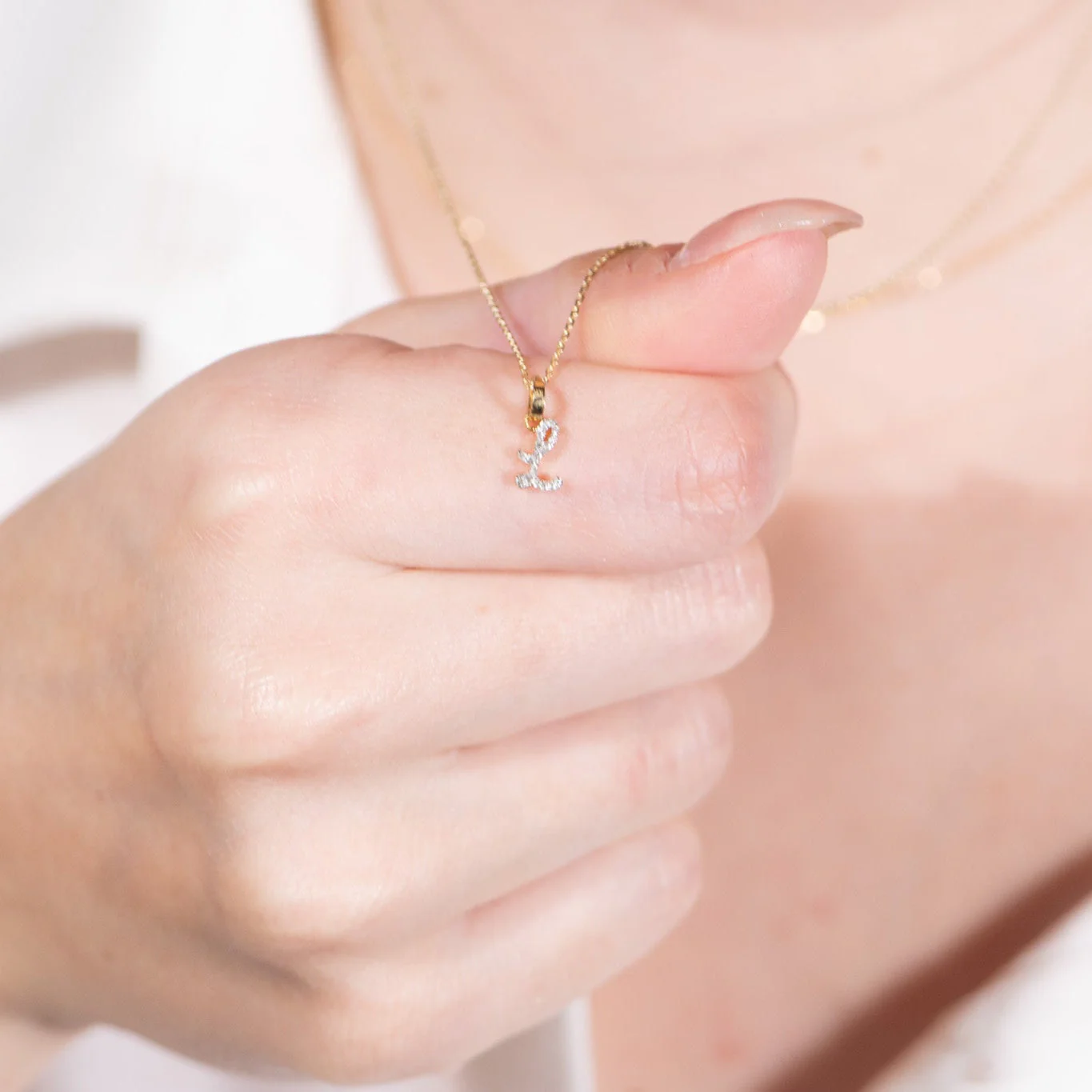 Yellow Gold Cursive Diamond Initial Necklace - L - Image 3