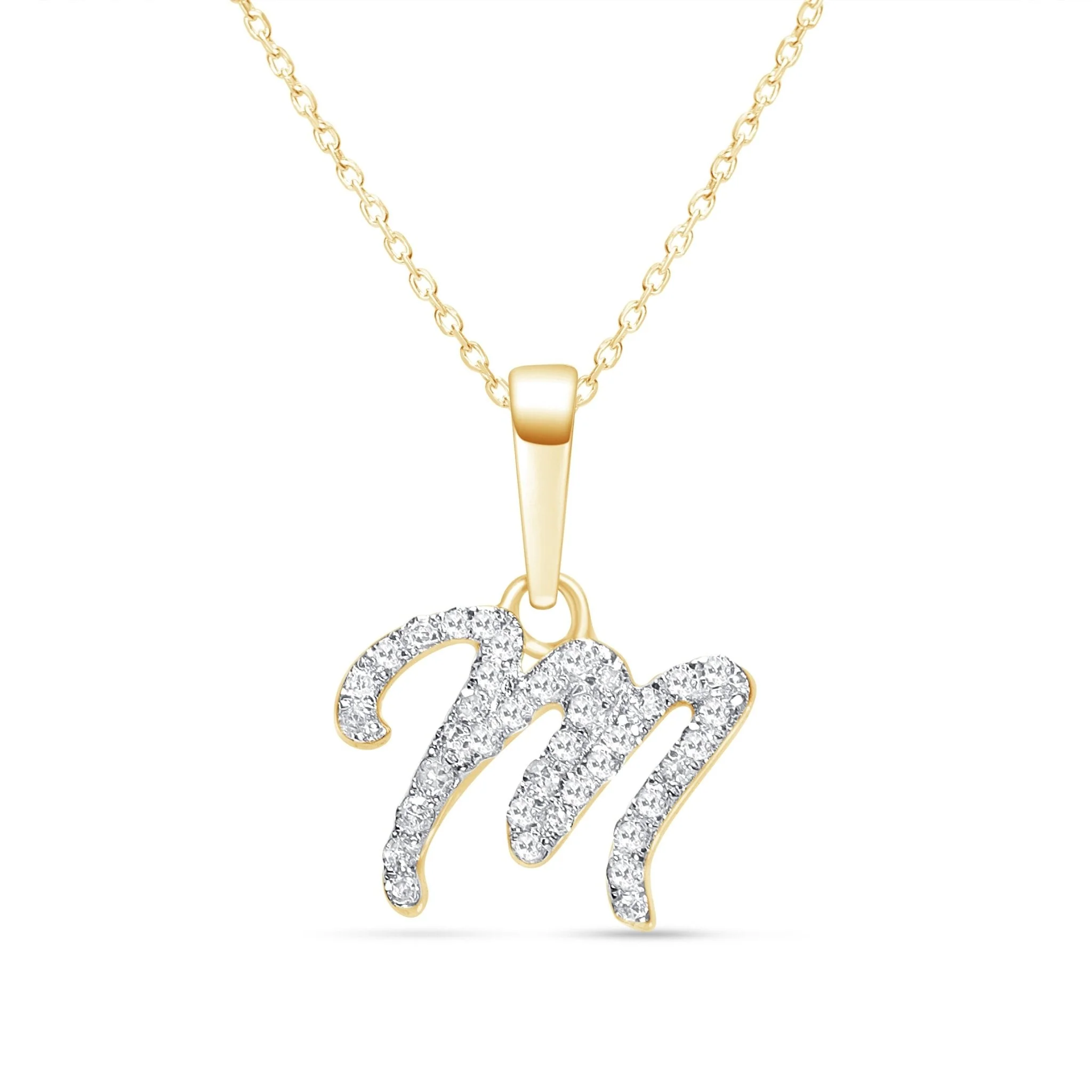 Yellow Gold Cursive Diamond Initial Necklace - M