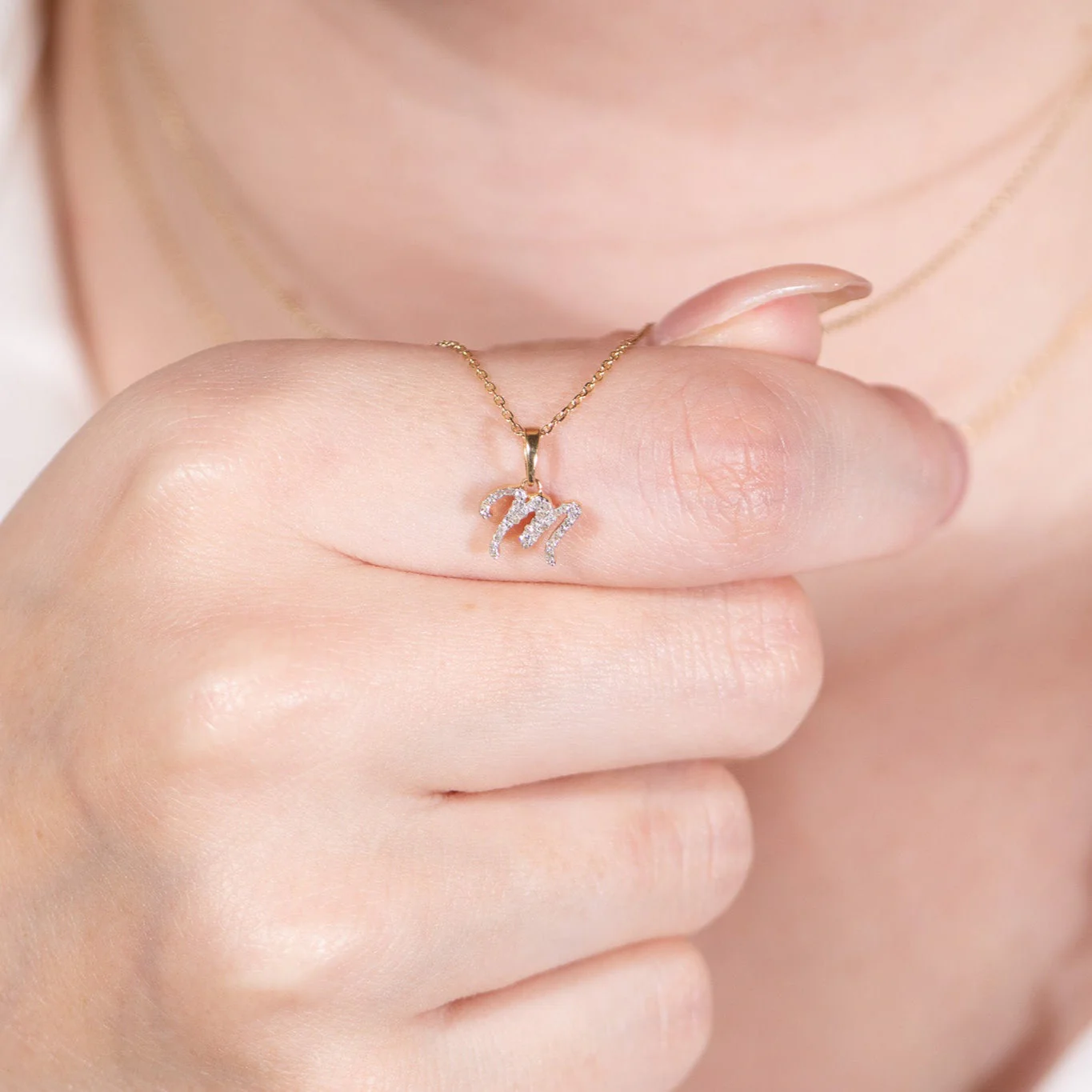 Yellow Gold Cursive Diamond Initial Necklace - M - Image 5