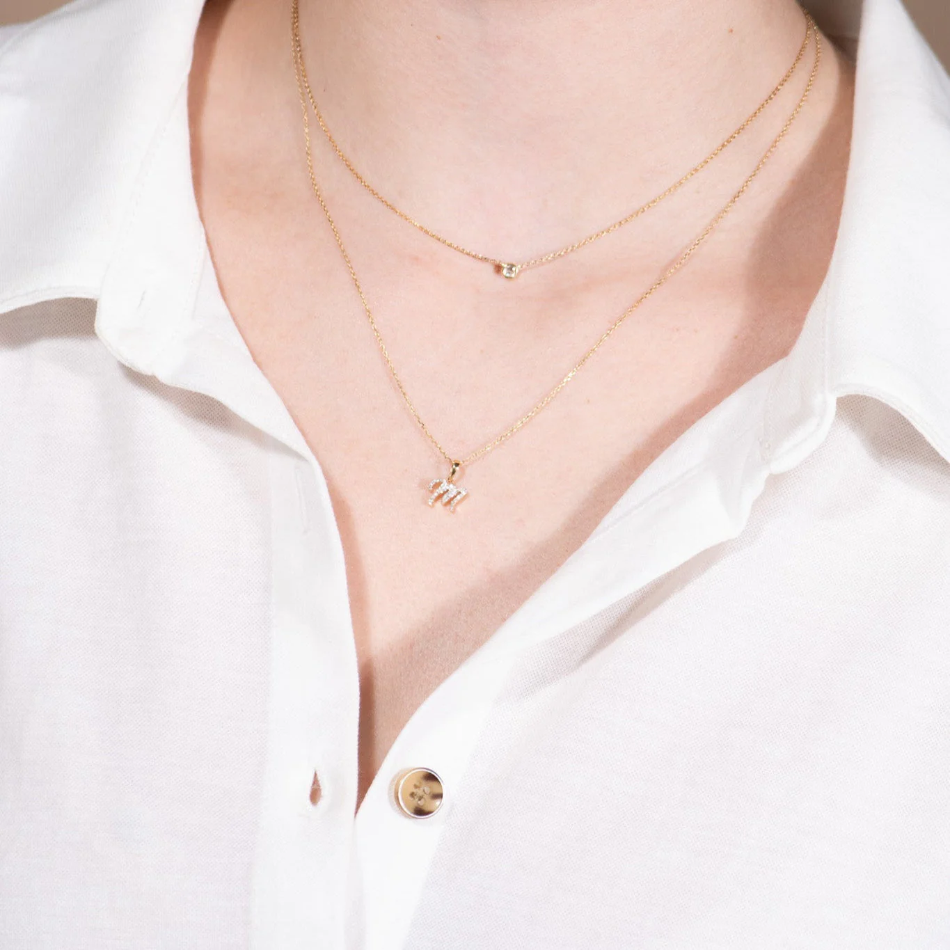 Yellow Gold Cursive Diamond Initial Necklace - M - Image 7