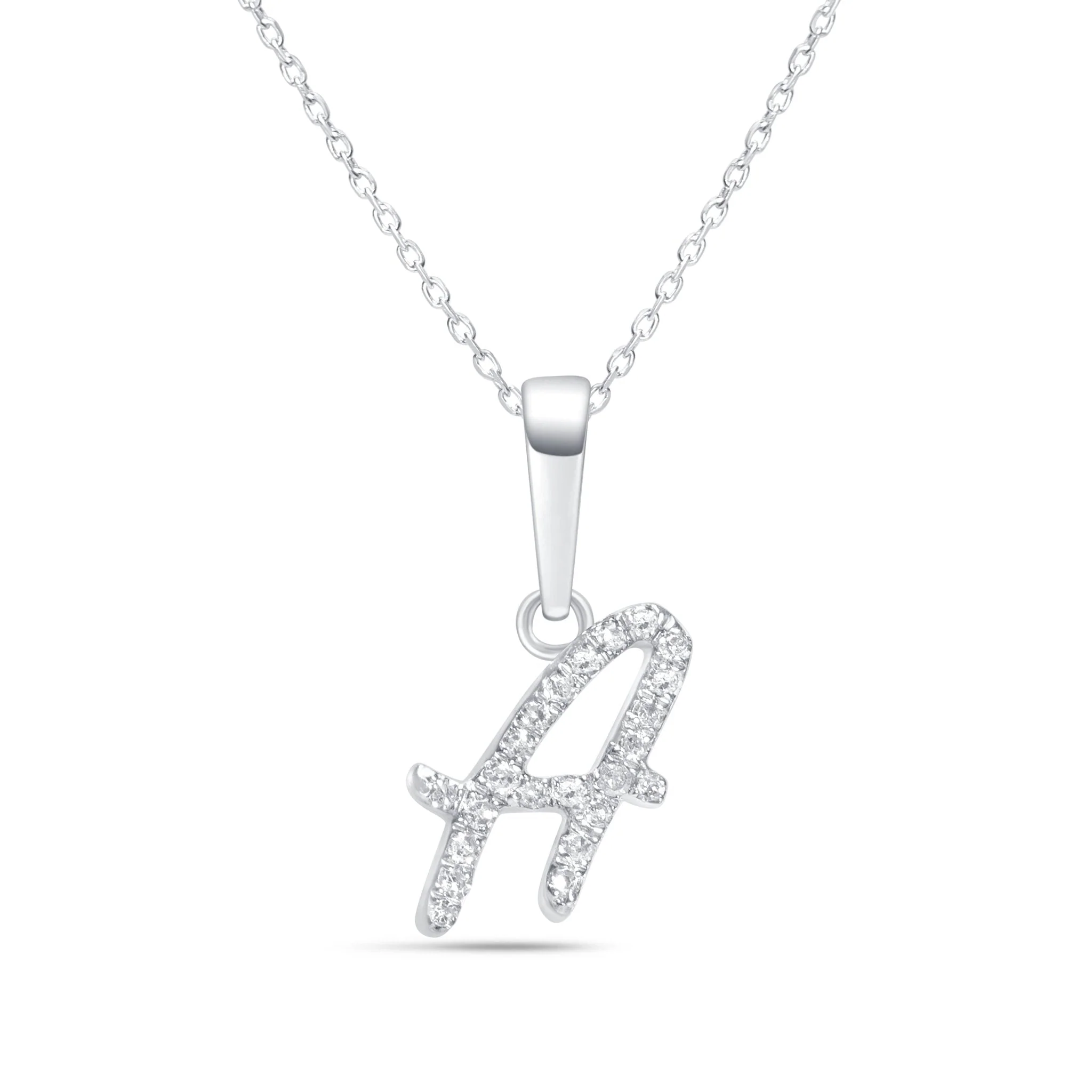 White Gold Cursive Diamond Initial Necklace - A