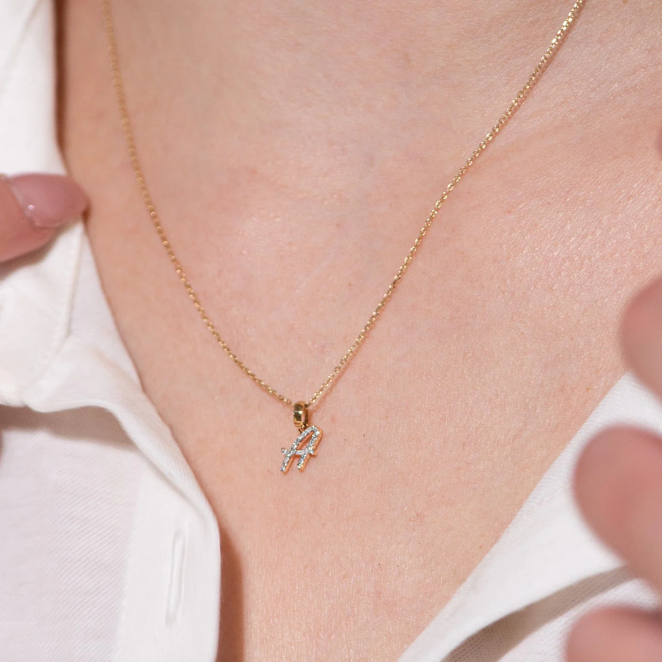 White Gold Cursive Diamond Initial Necklace - A - Image 3