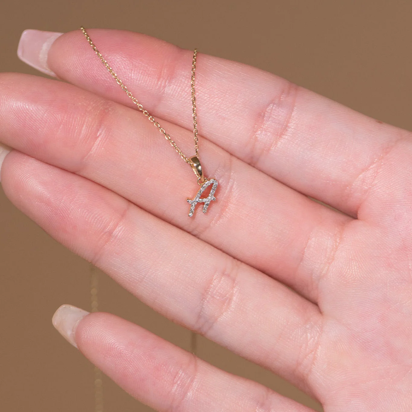 White Gold Cursive Diamond Initial Necklace - A - Image 6