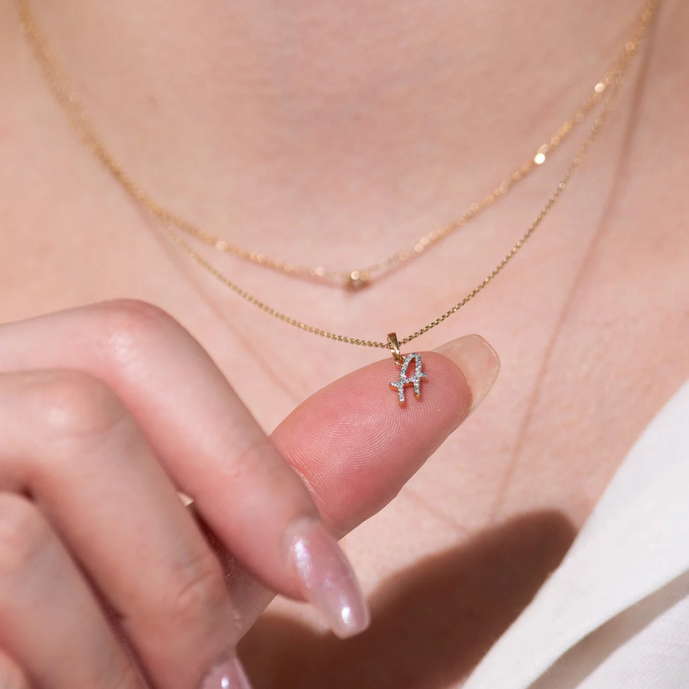 White Gold Cursive Diamond Initial Necklace - A - Image 7