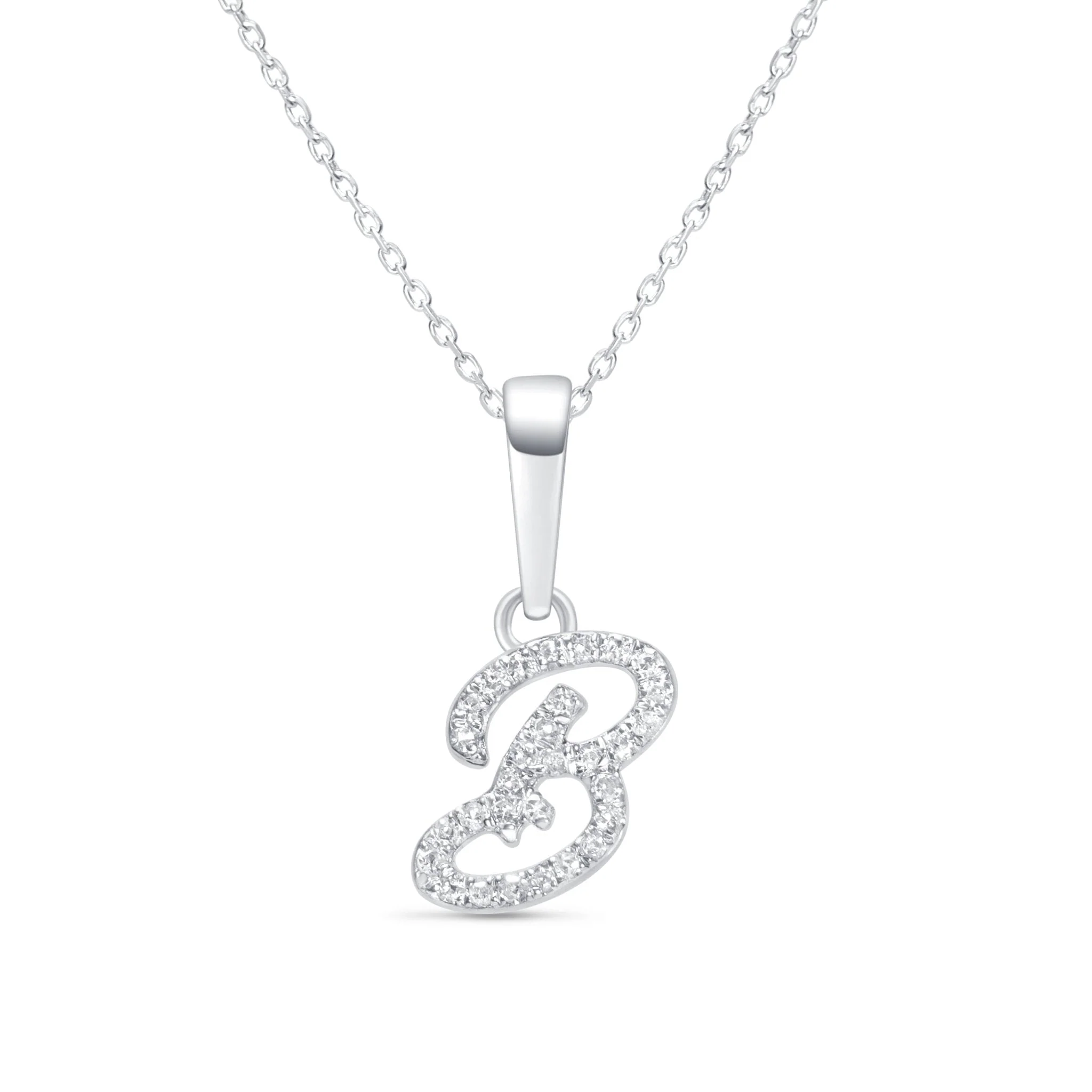 White Gold Cursive Diamond Initial Necklace - B