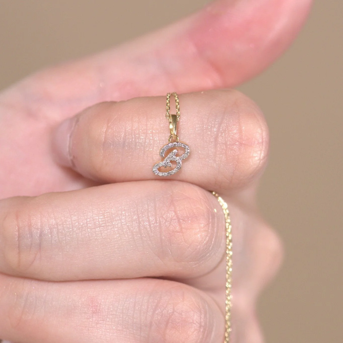 White Gold Cursive Diamond Initial Necklace - B - Image 4