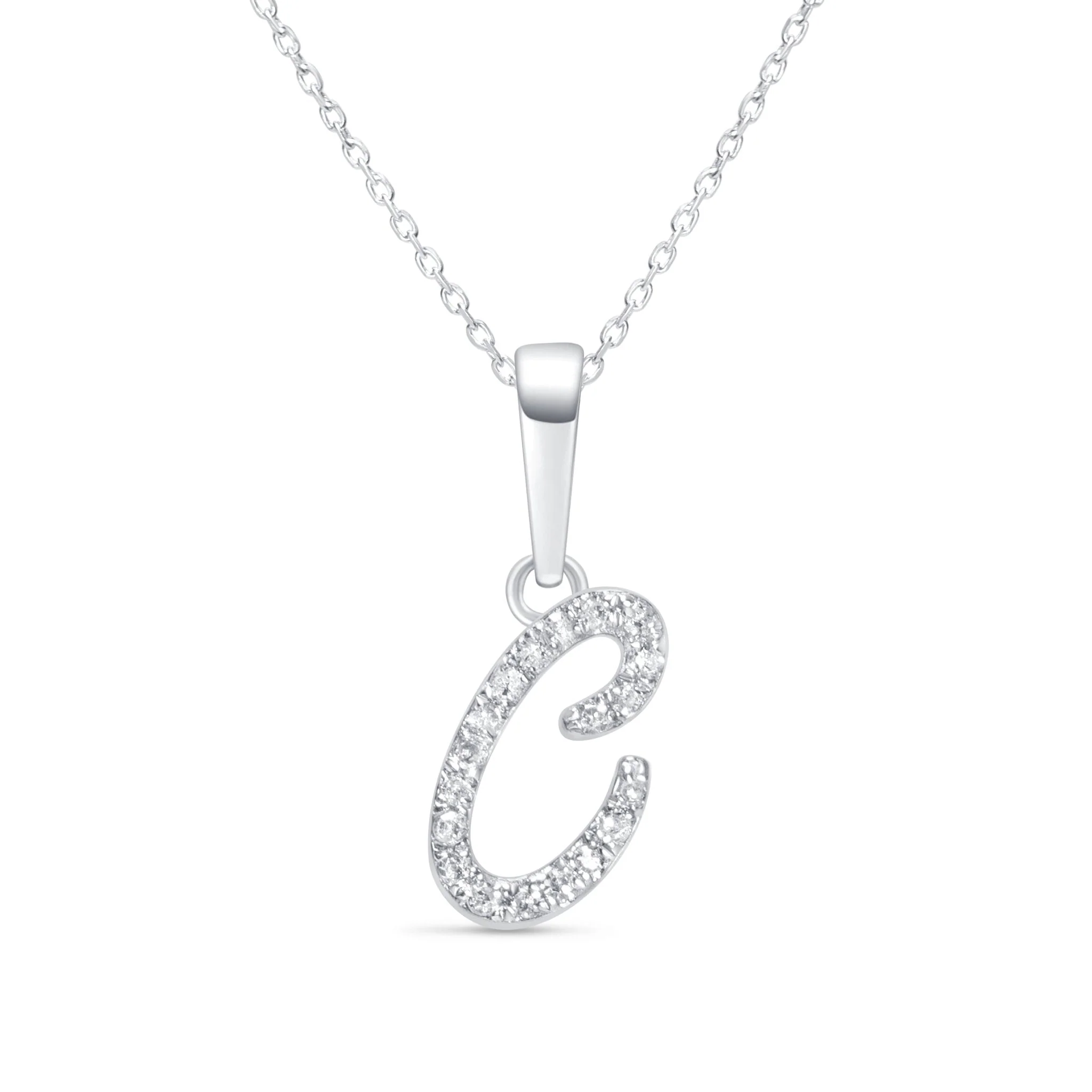 White Gold Cursive Diamond Initial Necklace - C