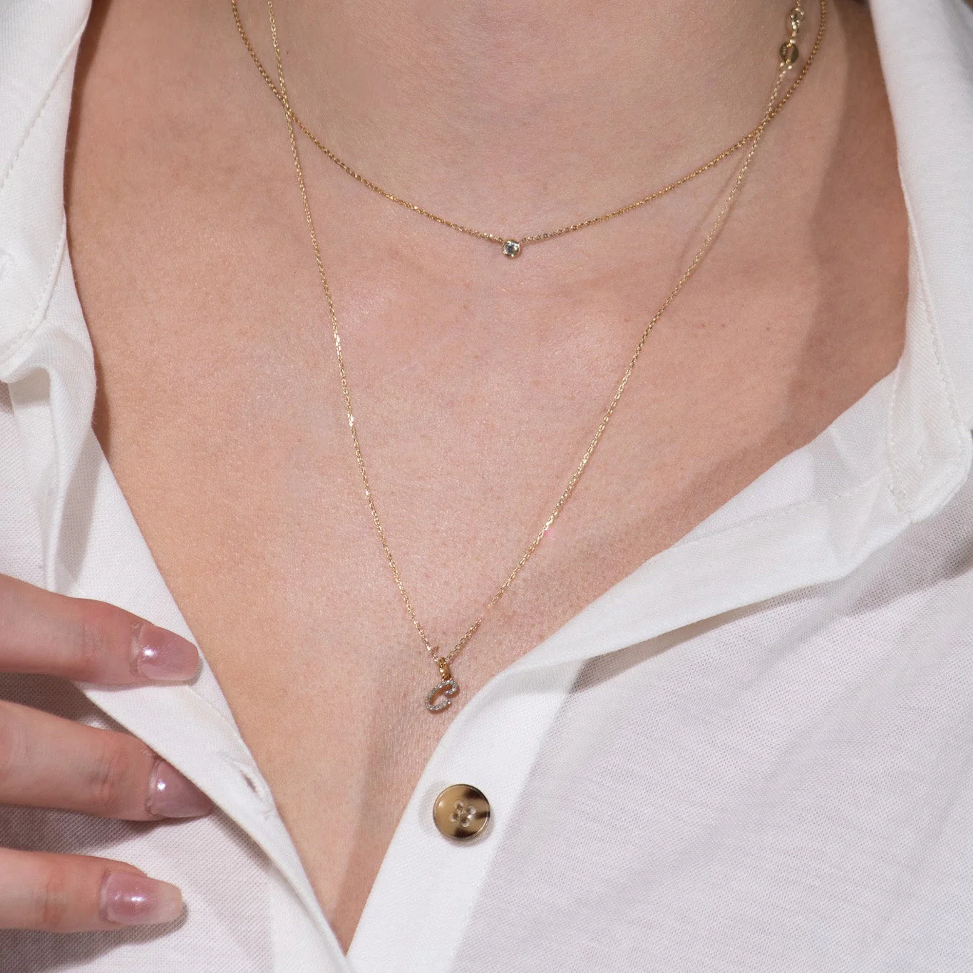 White Gold Cursive Diamond Initial Necklace - C - Image 3