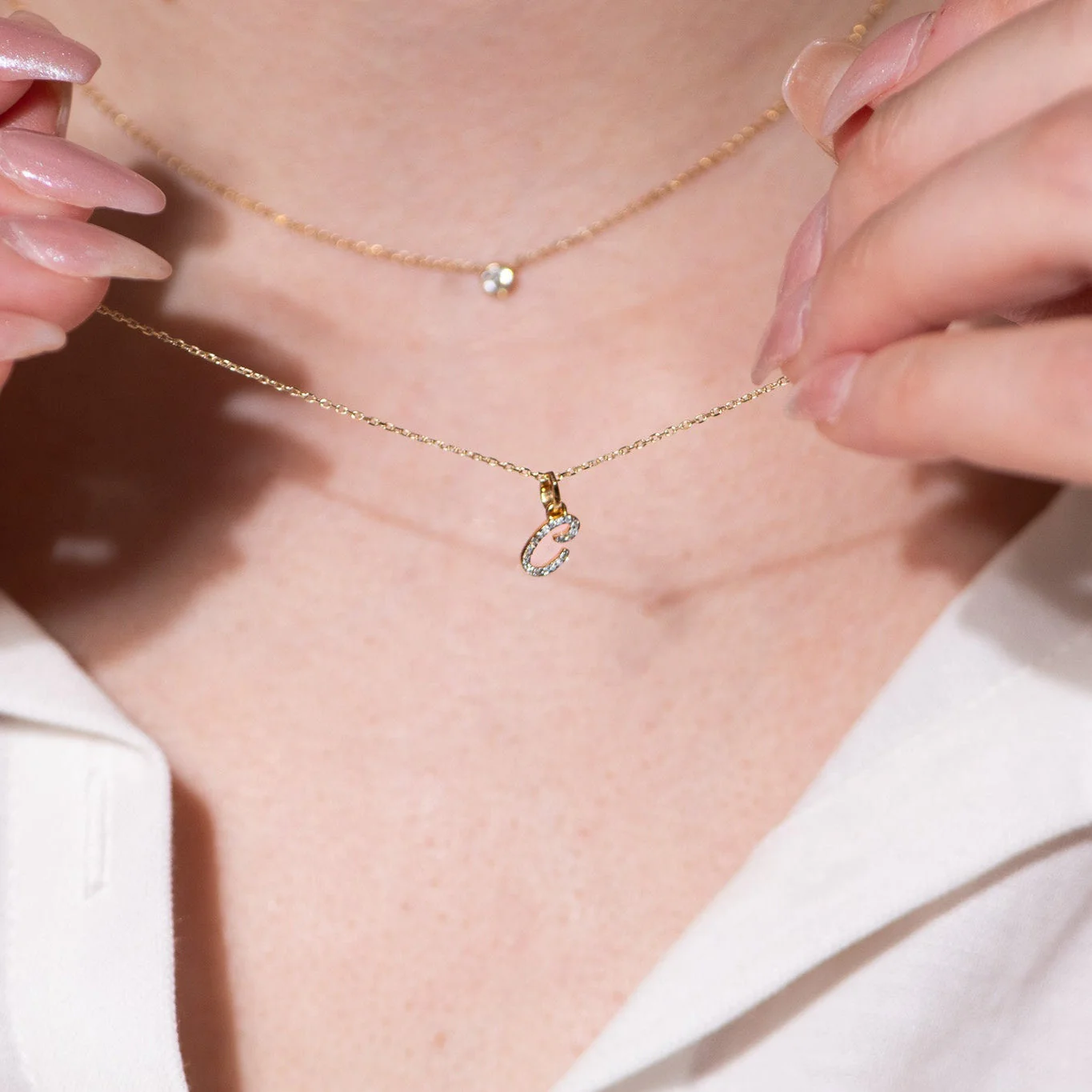 White Gold Cursive Diamond Initial Necklace - C - Image 4