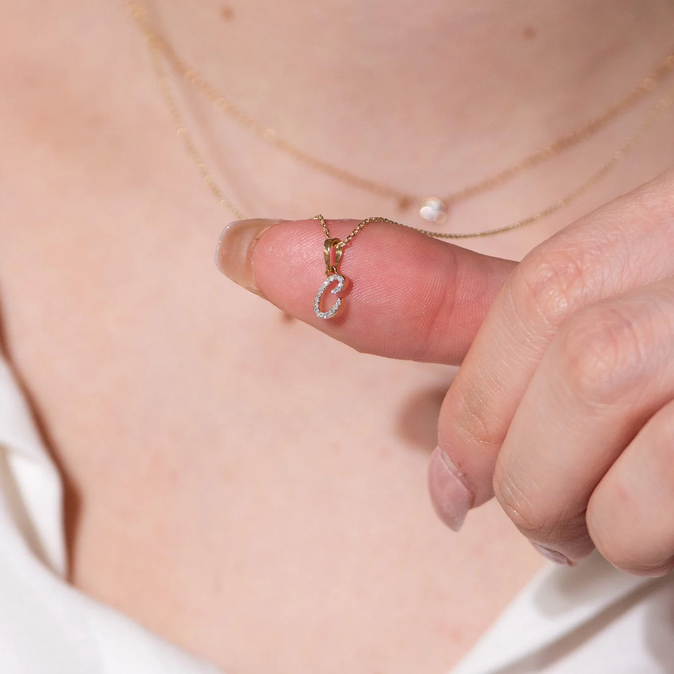 White Gold Cursive Diamond Initial Necklace - C - Image 5