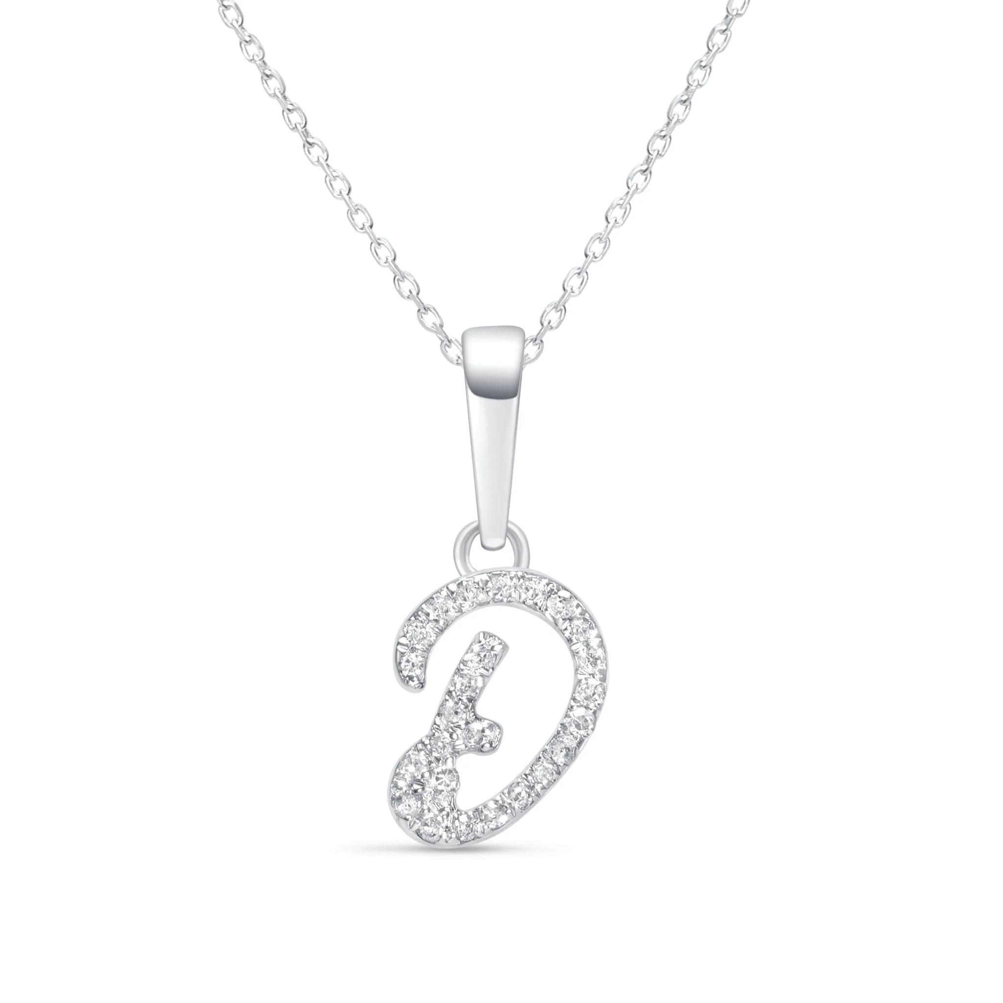 White Gold Cursive Diamond Initial Necklace - D