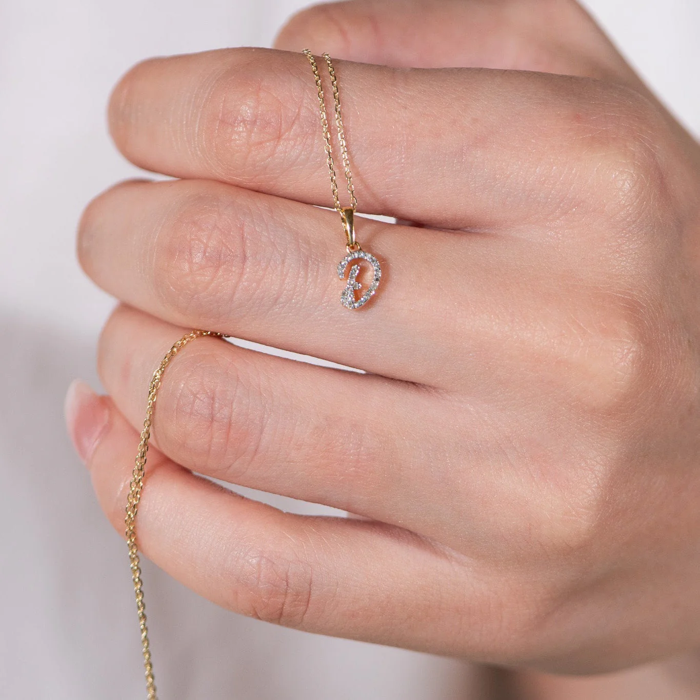 White Gold Cursive Diamond Initial Necklace - D - Image 5