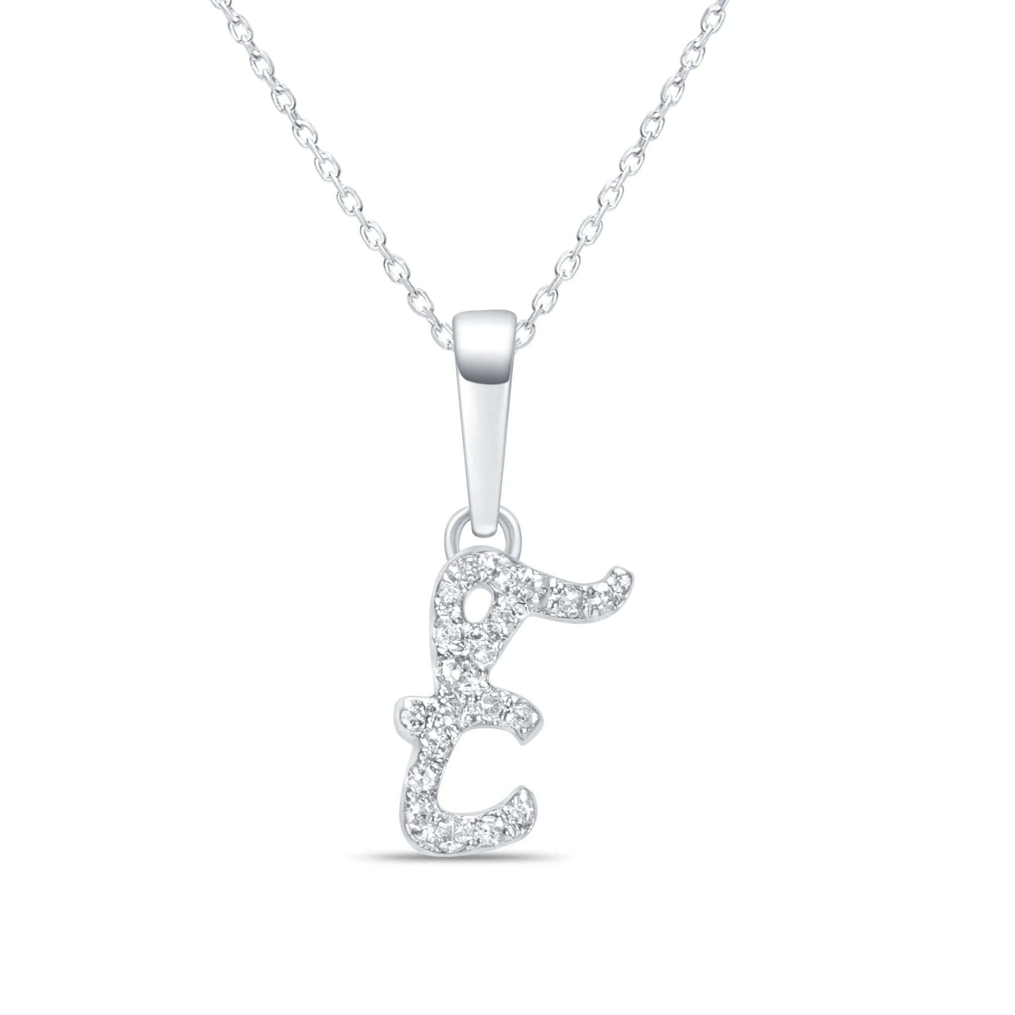 White Gold Cursive Diamond Initial Necklace - E