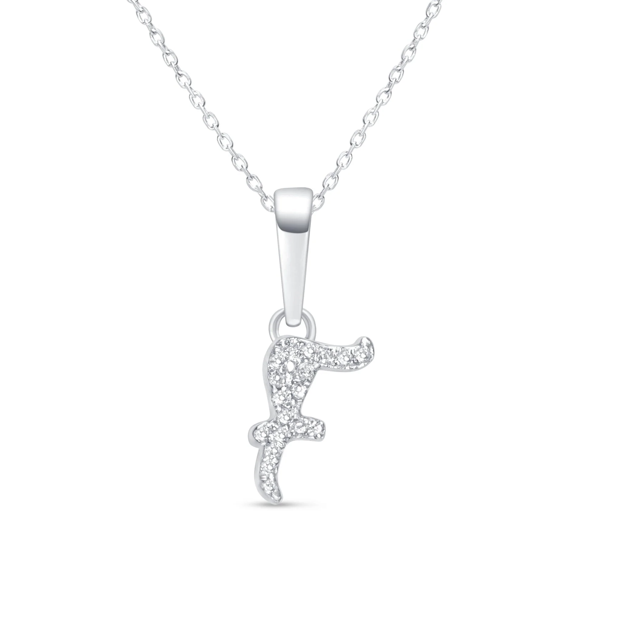 White Gold Cursive Diamond Initial Necklace - F
