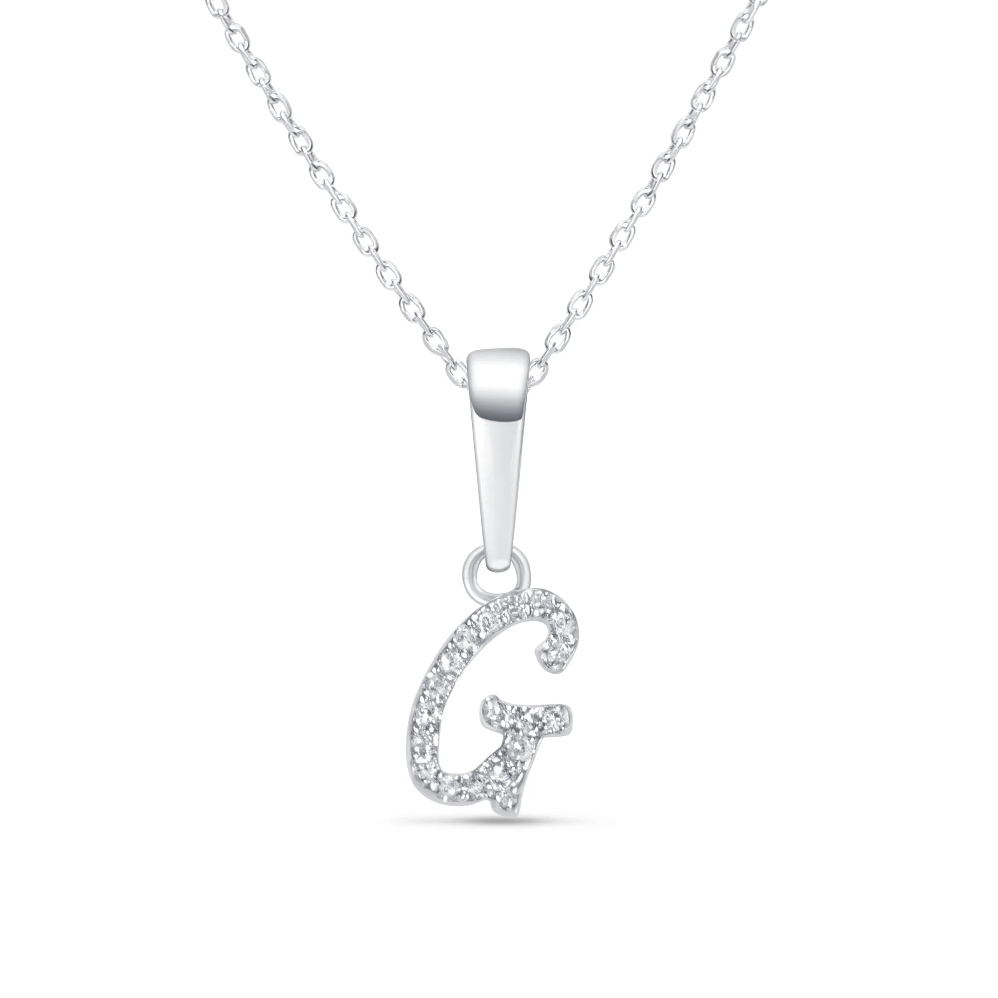 White Gold Cursive Diamond Initial Necklace - G