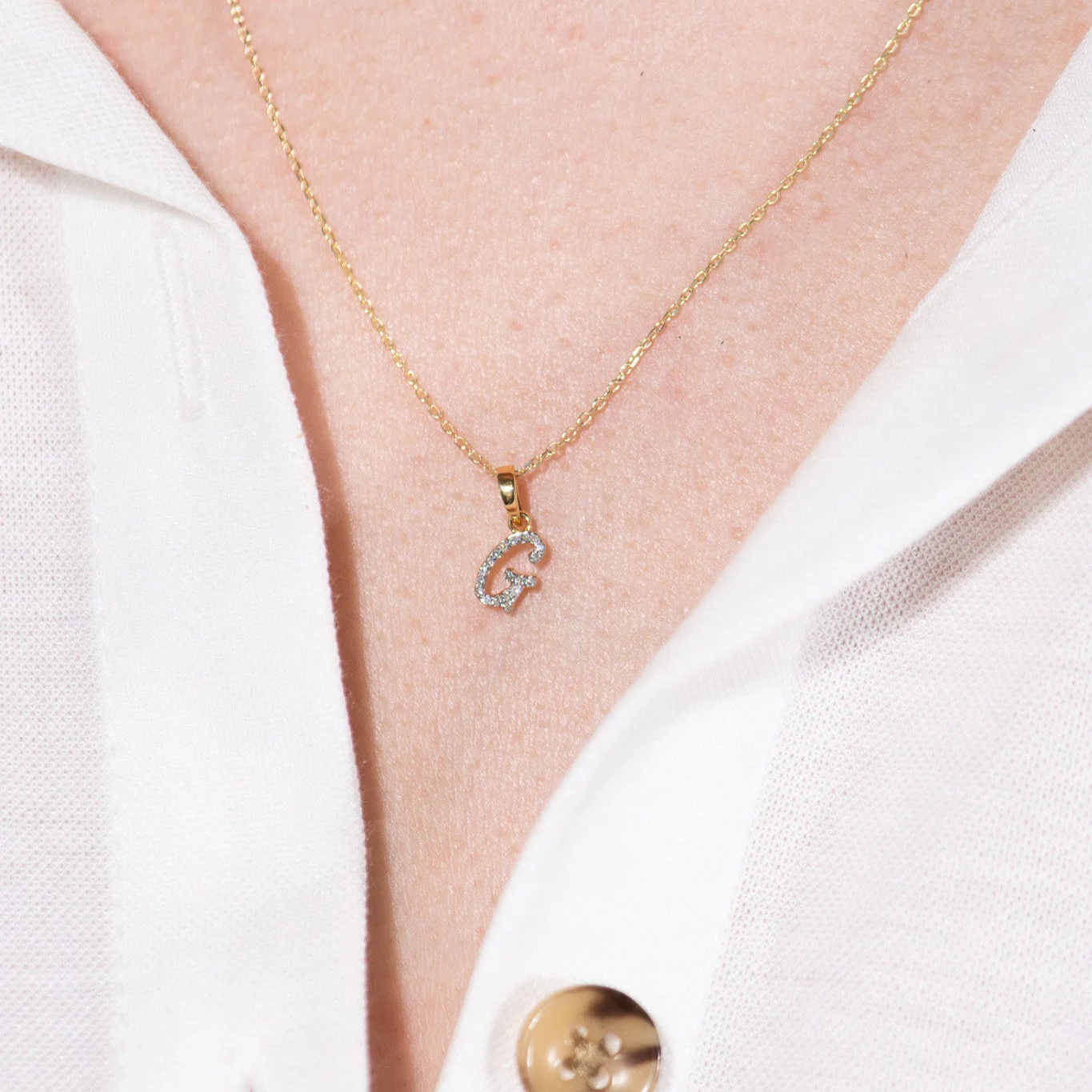 White Gold Cursive Diamond Initial Necklace - G - Image 2