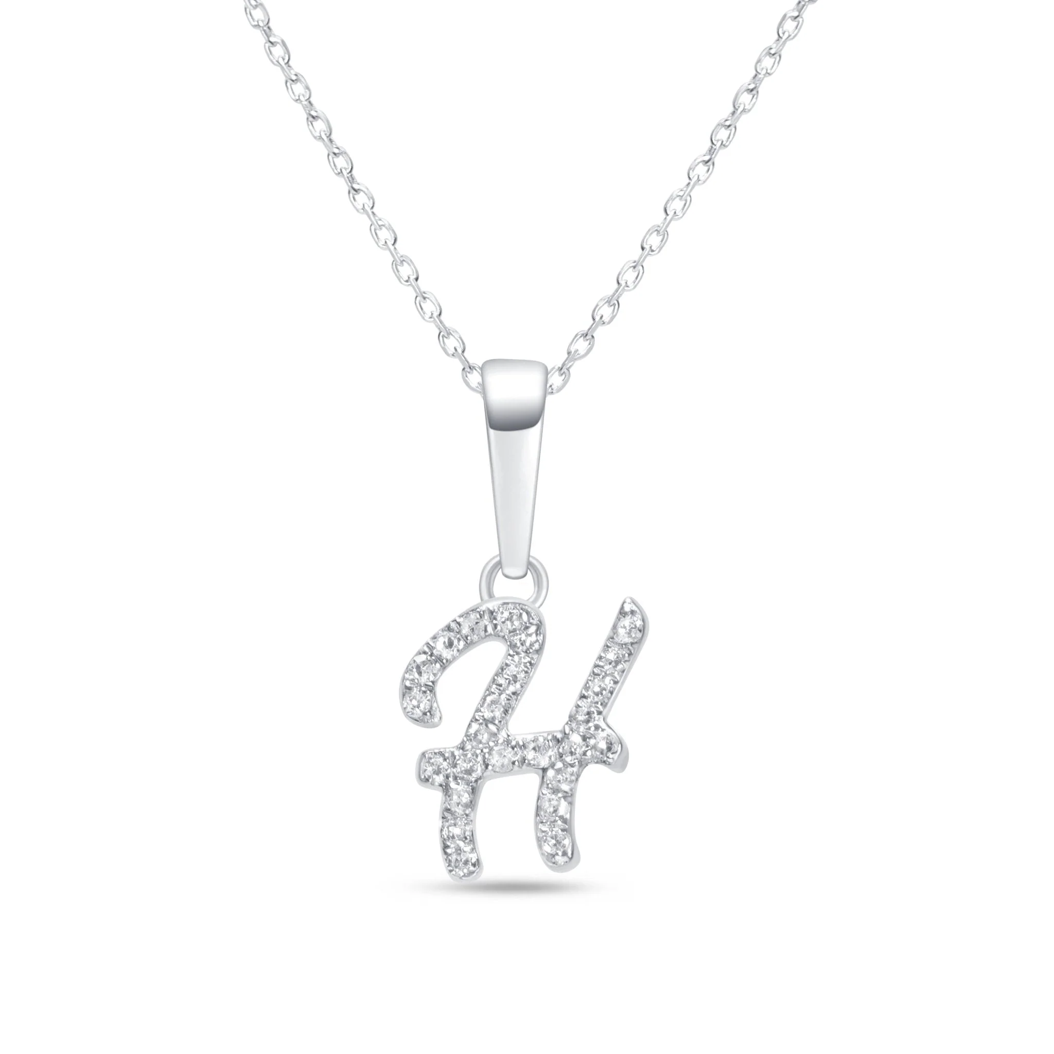 White Gold Cursive Diamond Initial Necklace - H