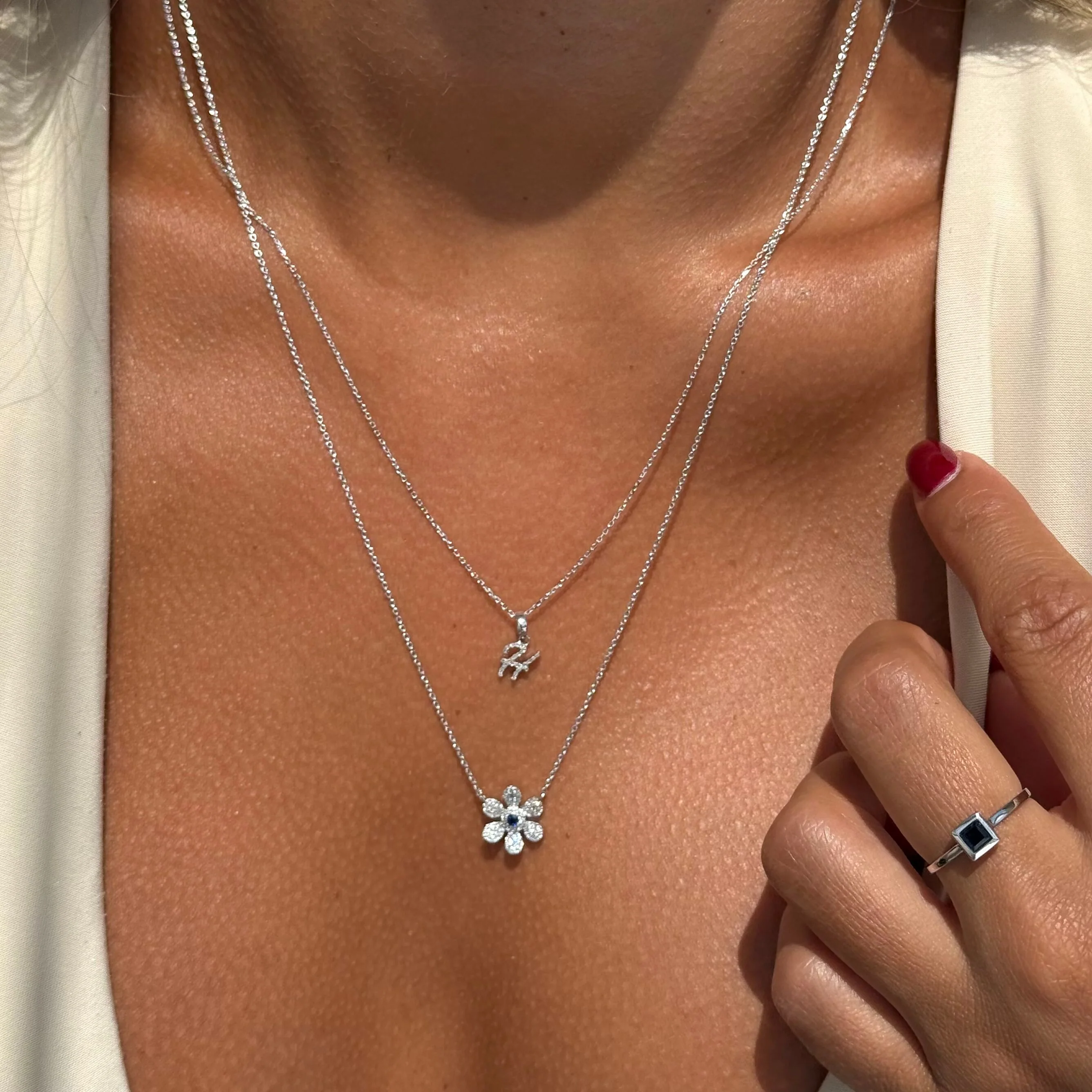 White Gold Cursive Diamond Initial Necklace - H - Image 3