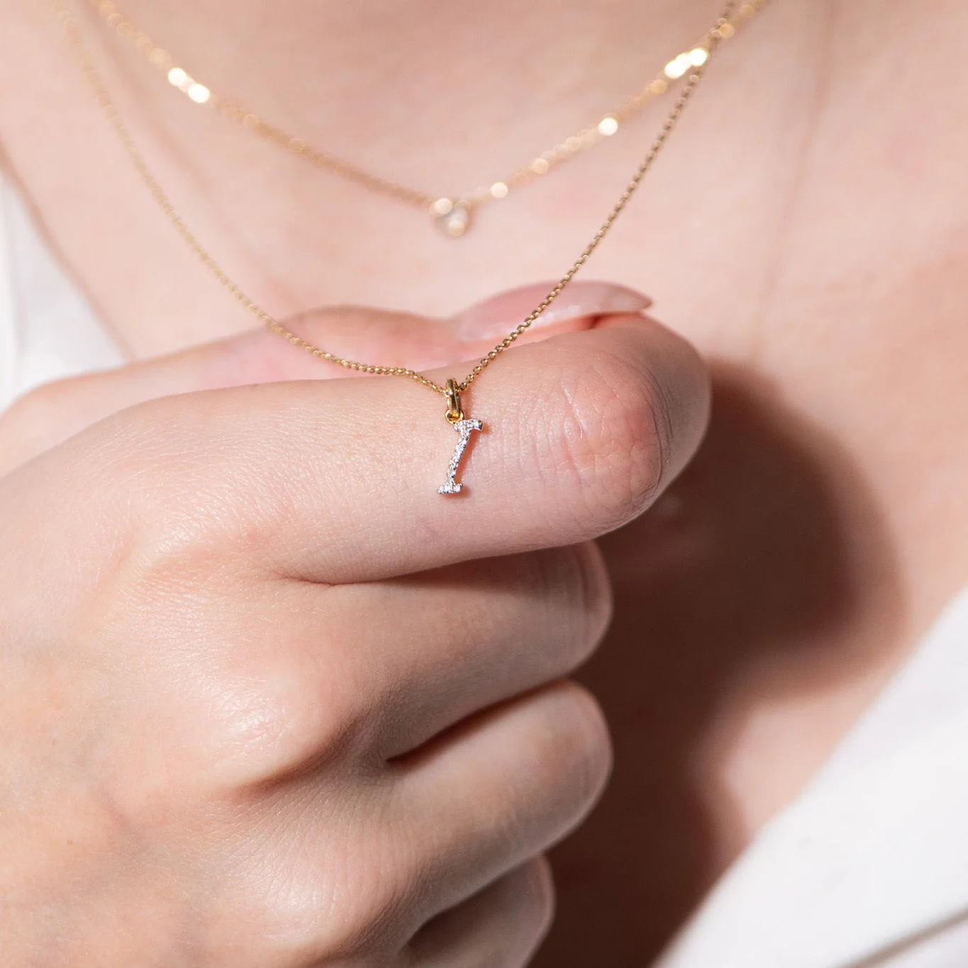 White Gold Cursive Diamond Initial Necklace - I - Image 2
