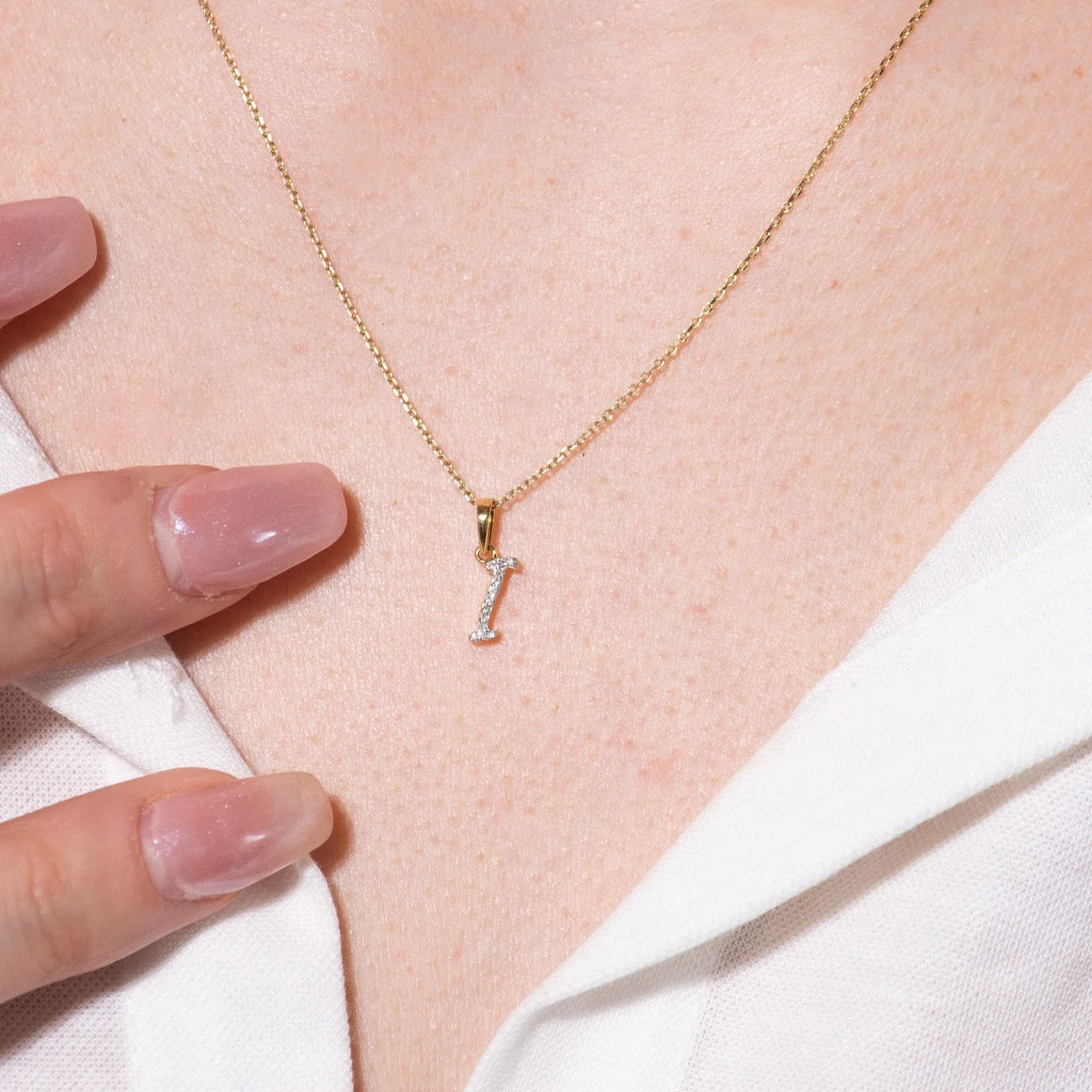 White Gold Cursive Diamond Initial Necklace - I - Image 4