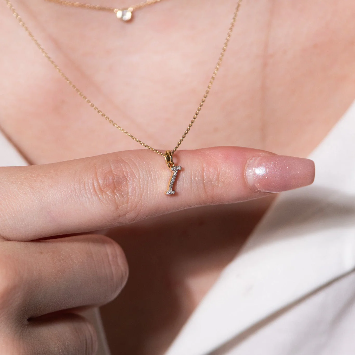White Gold Cursive Diamond Initial Necklace - I - Image 5