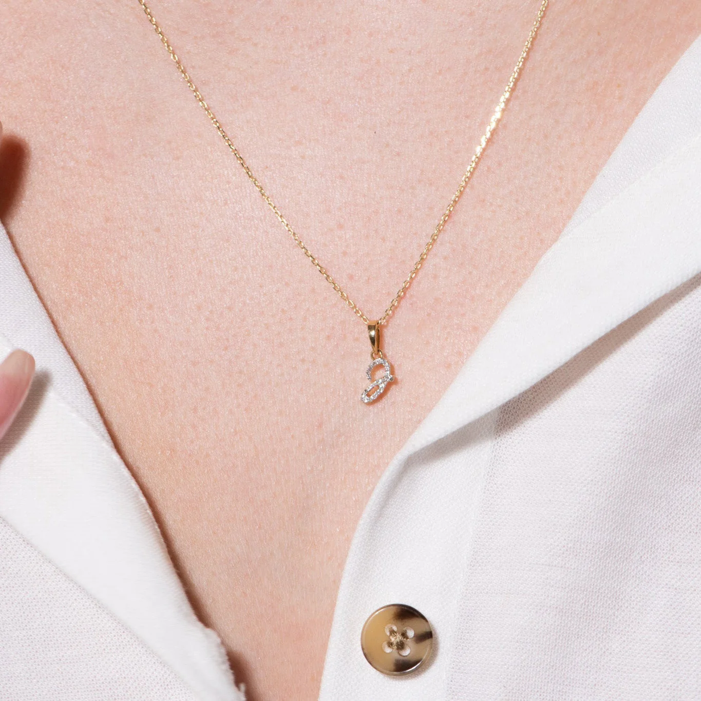 White Gold Cursive Diamond Initial Necklace - J - Image 3