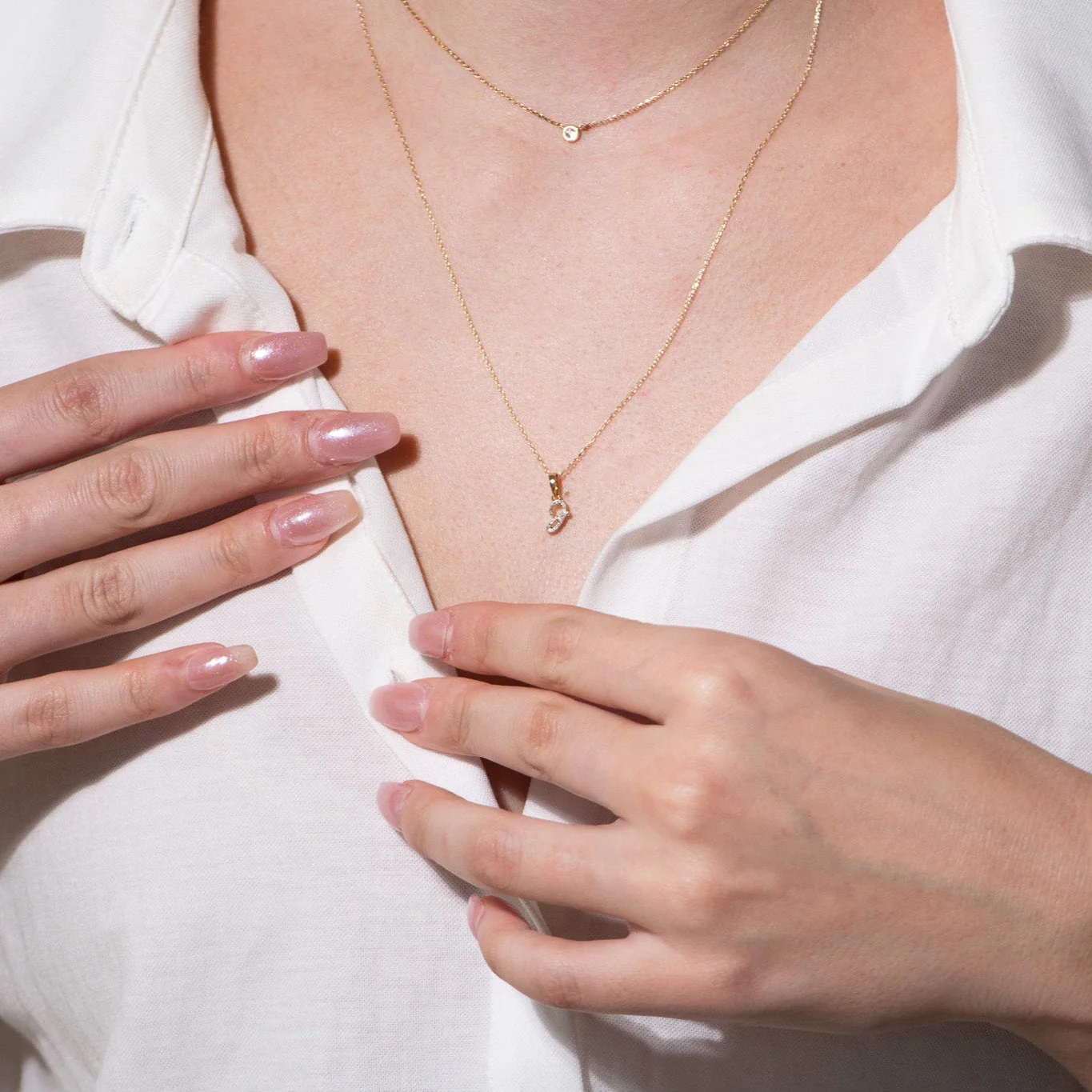 White Gold Cursive Diamond Initial Necklace - J - Image 5