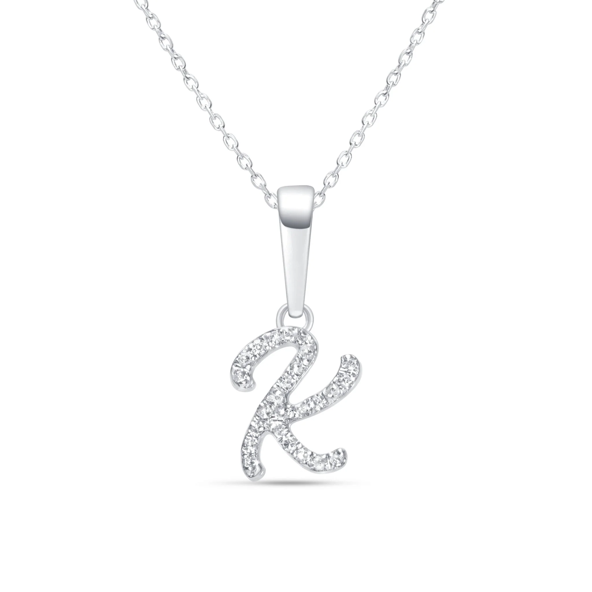 White Gold Cursive Diamond Initial Necklace - K