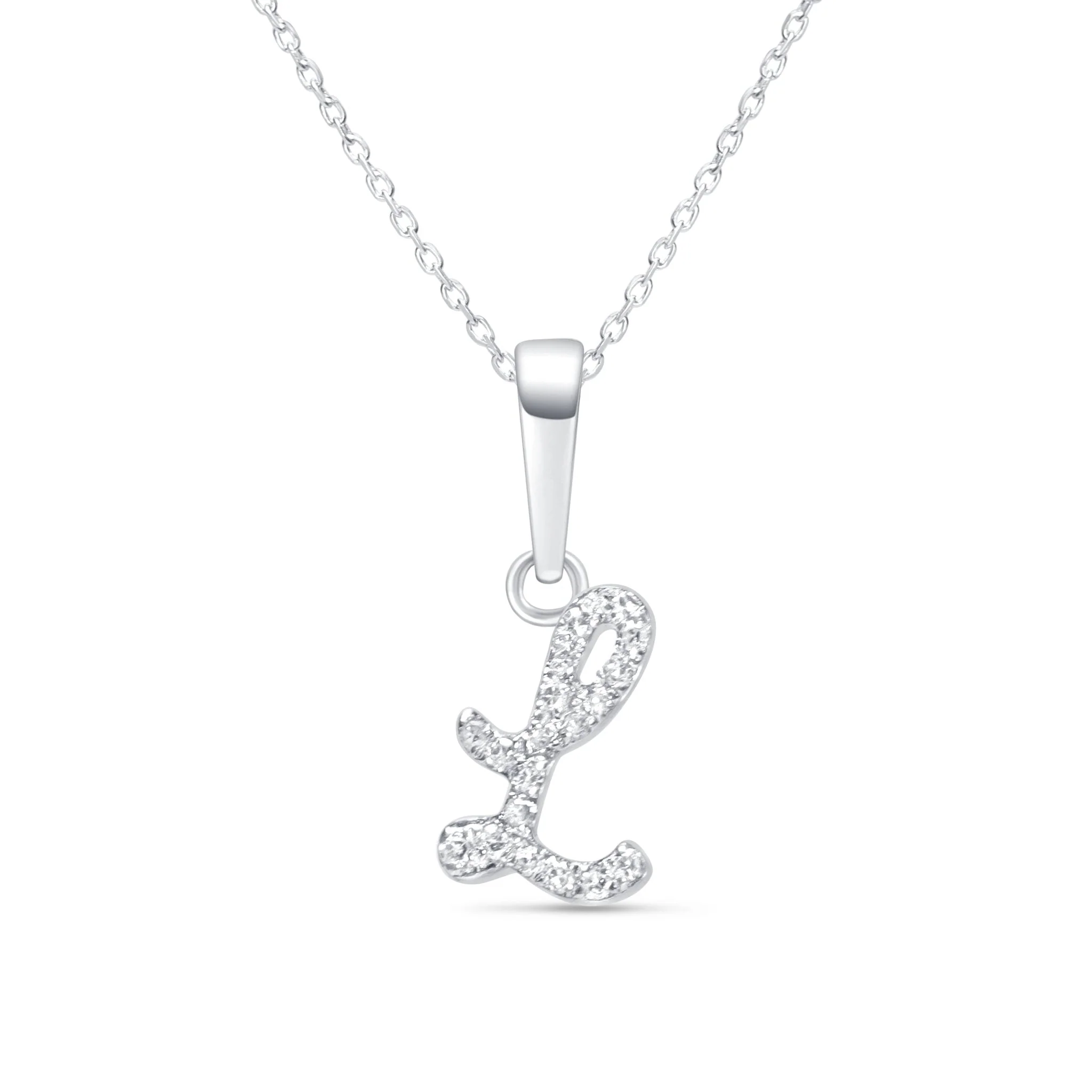 White Gold Cursive Diamond Initial Necklace - L