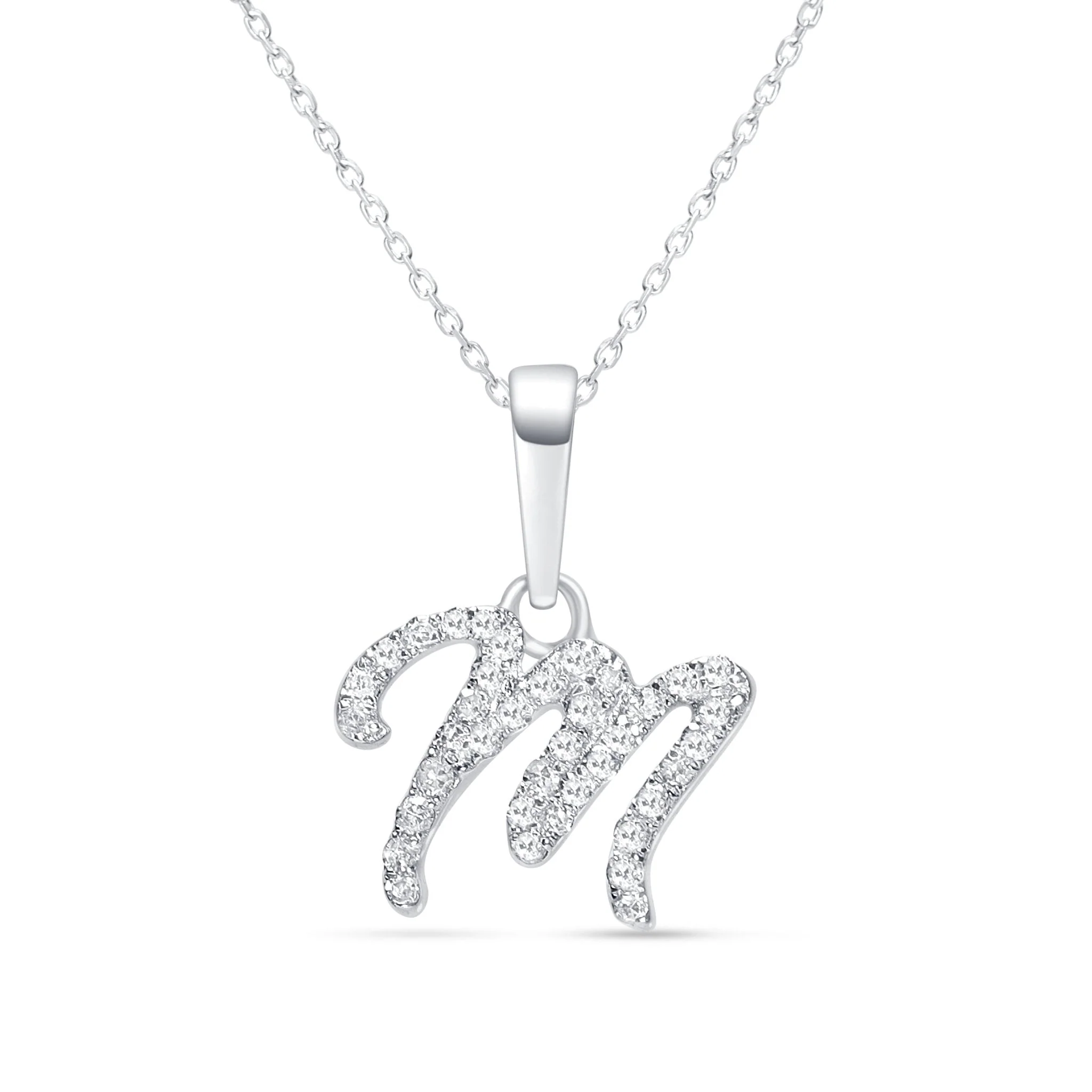 White Gold Cursive Diamond Initial Necklace - M