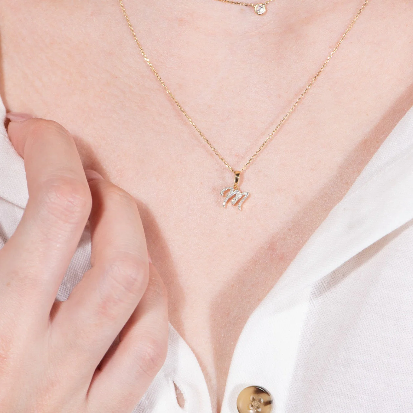 White Gold Cursive Diamond Initial Necklace - M - Image 4