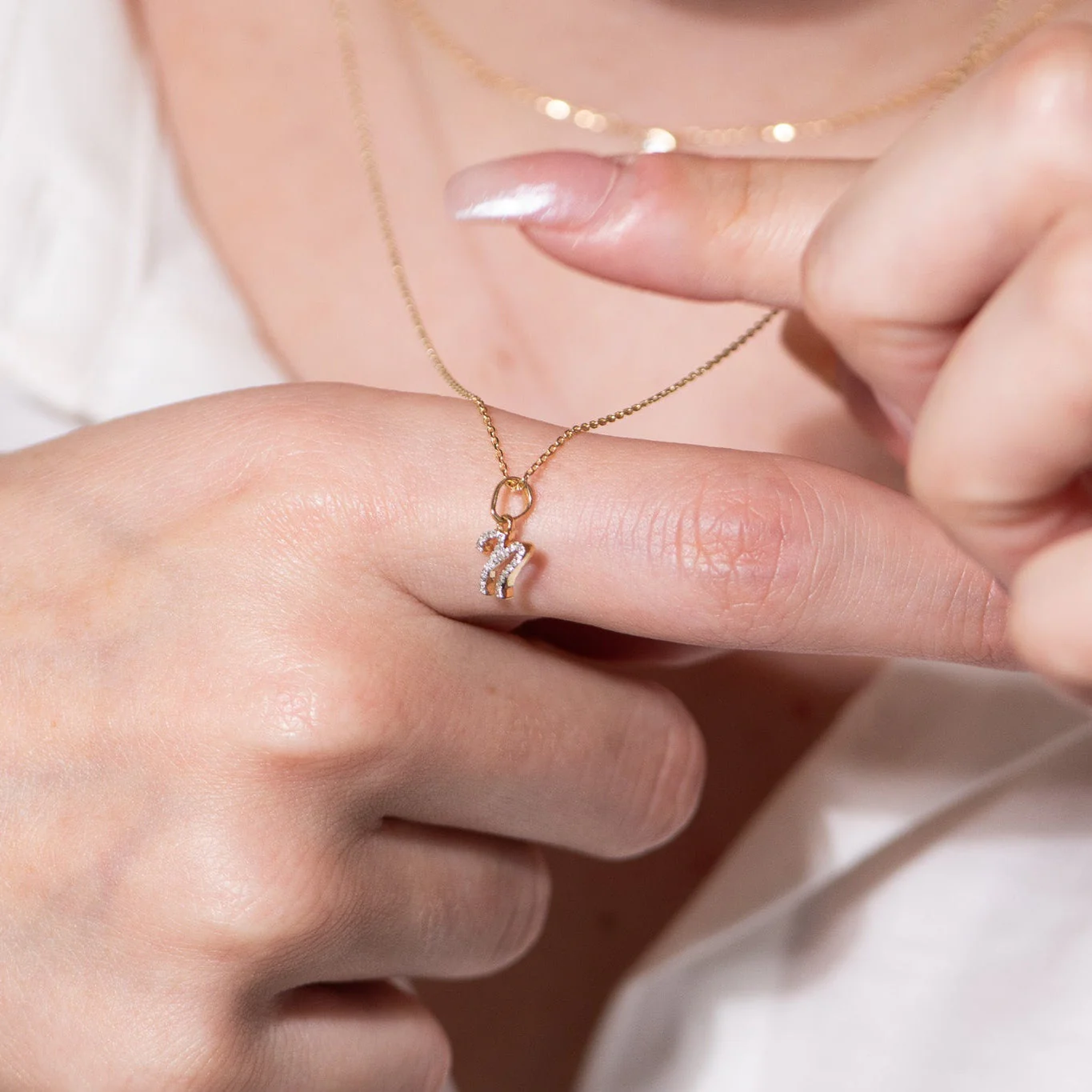 White Gold Cursive Diamond Initial Necklace - N - Image 3
