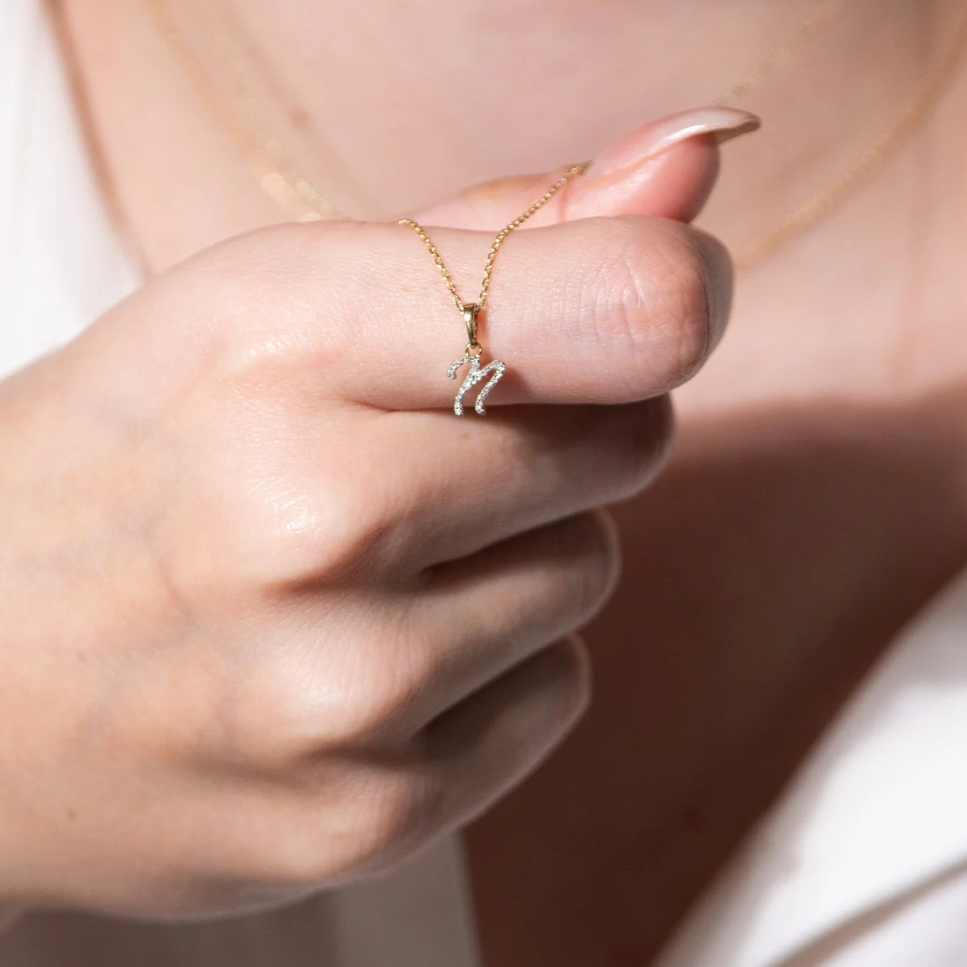 White Gold Cursive Diamond Initial Necklace - N - Image 5