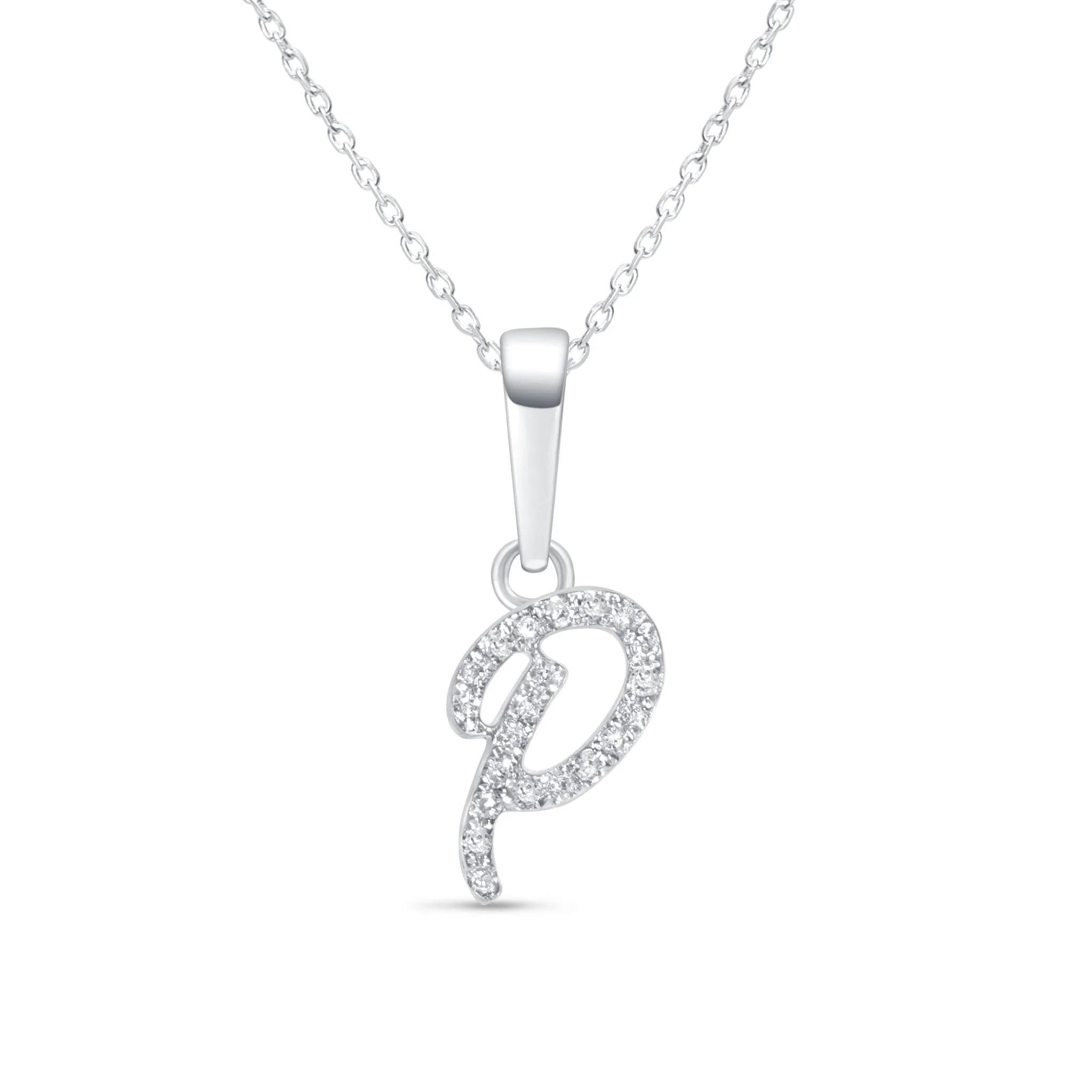 White Gold Cursive Diamond Initial Necklace - P
