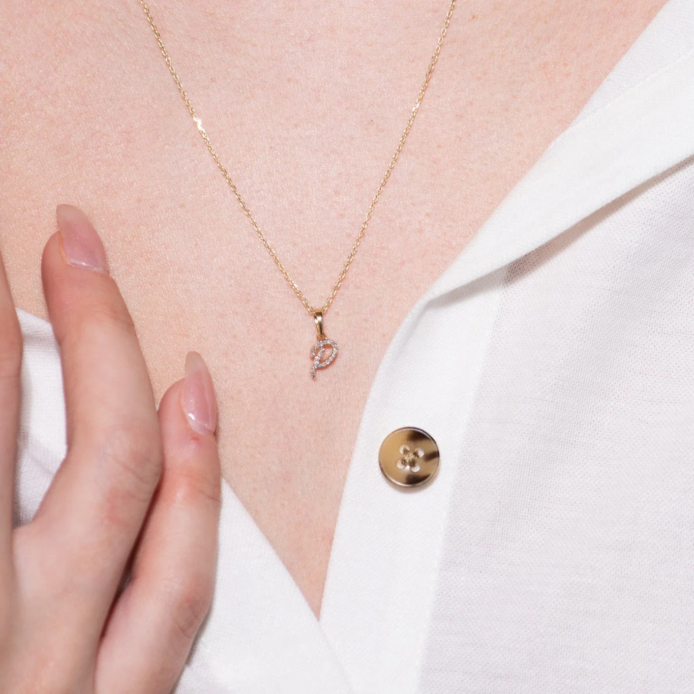 White Gold Cursive Diamond Initial Necklace - P - Image 2